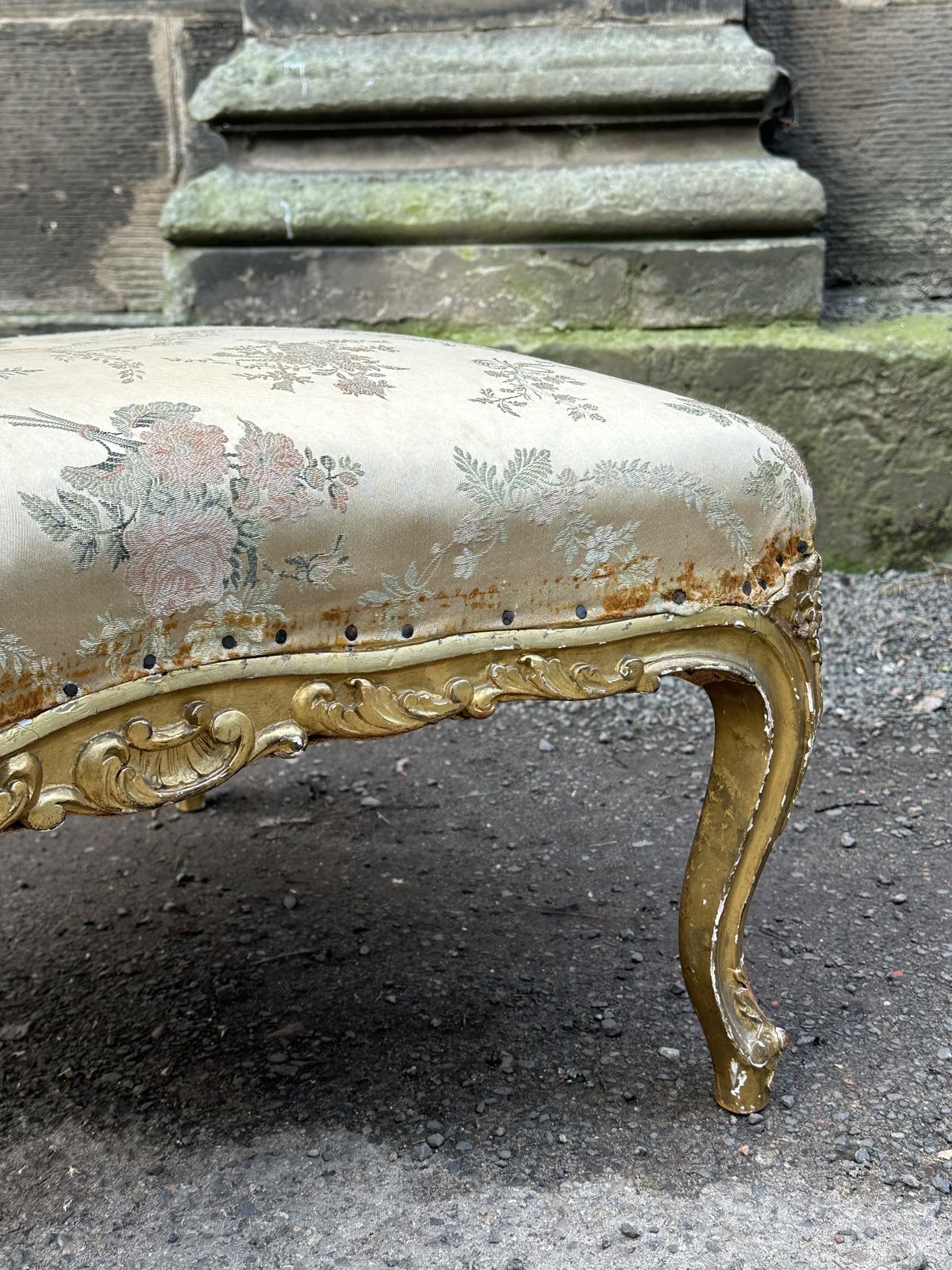 Furniture A French 19th Century Carved Giltwood And Parcel Gilt Centre Stool photo