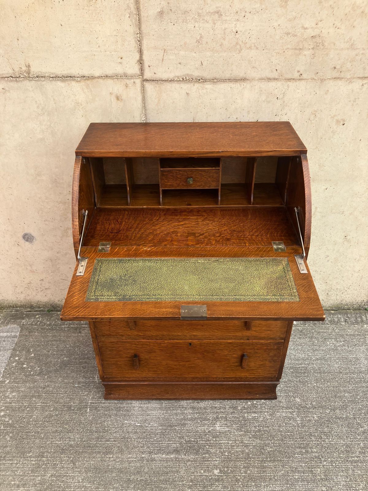 1920's English Art Deco Secretaire Desk Bureau In Oak photo vintage