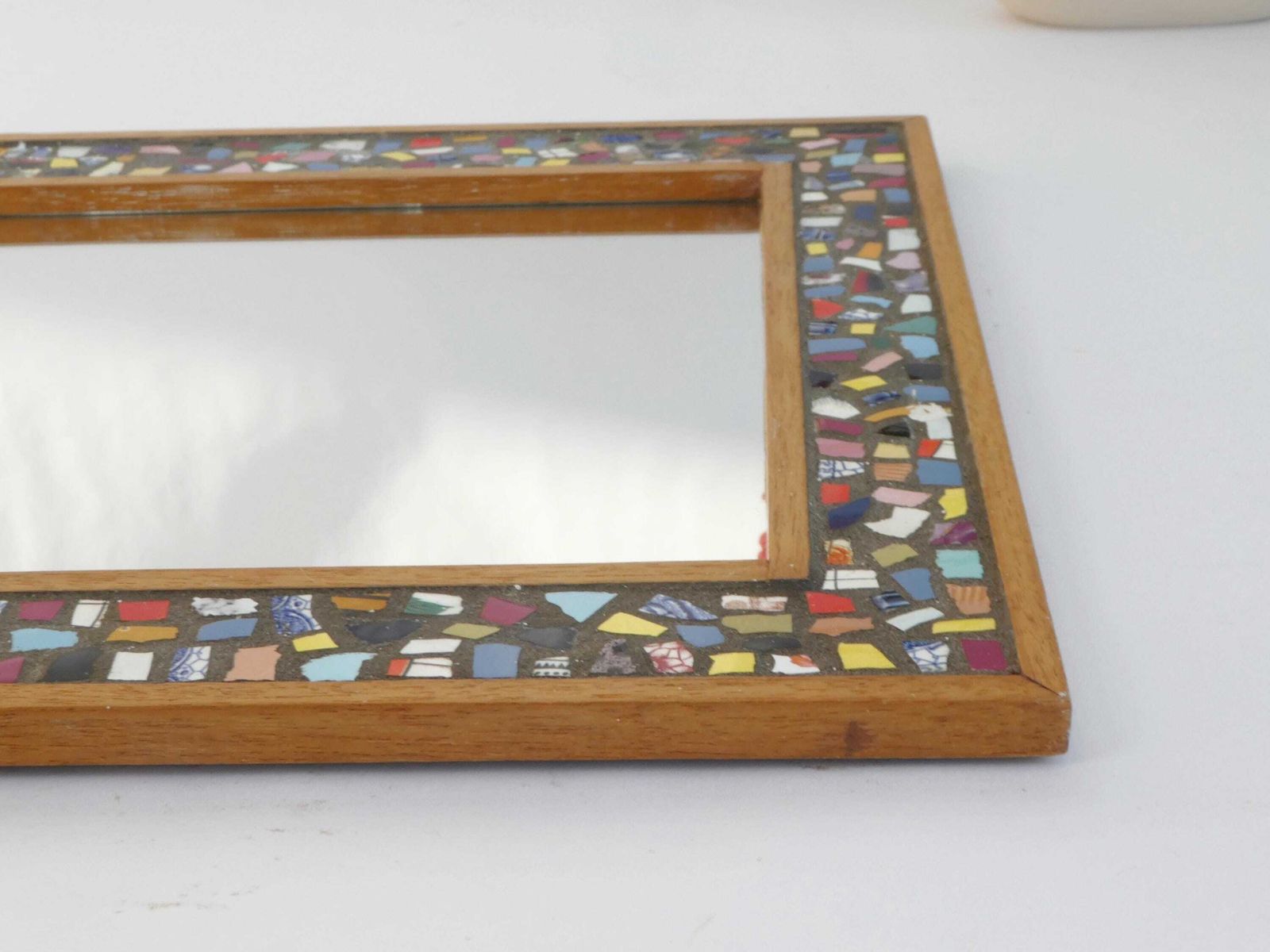 Mid Century Dutch Tile Mirror, Small Mosaic Wooden Frame Wall Mirror, Colourful Decor photo buy