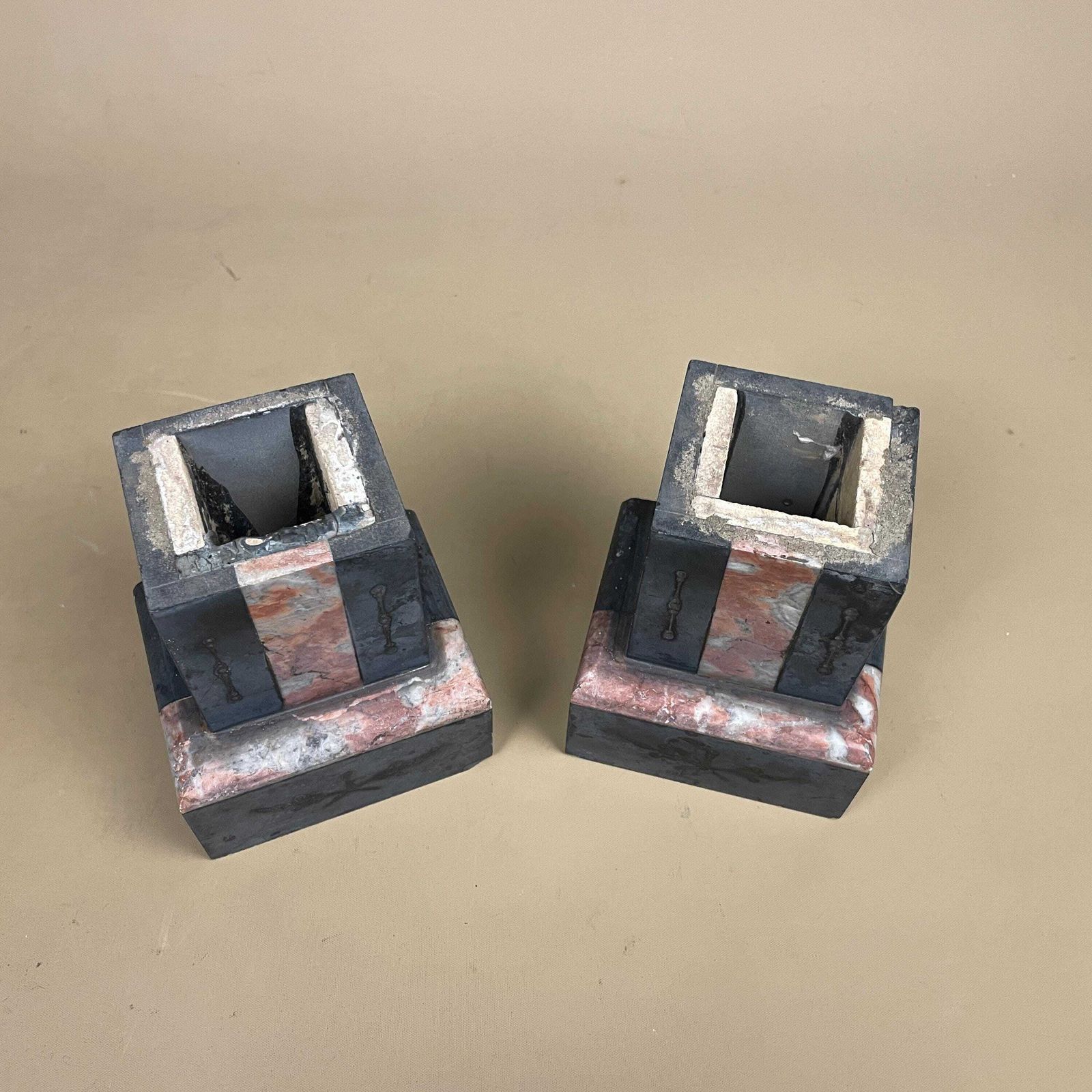 Pair Stone Marble Book Ends Decorative Shelf Ornaments Bookends Black Pink Square Heavy Library Display Pieces photo Home Decor