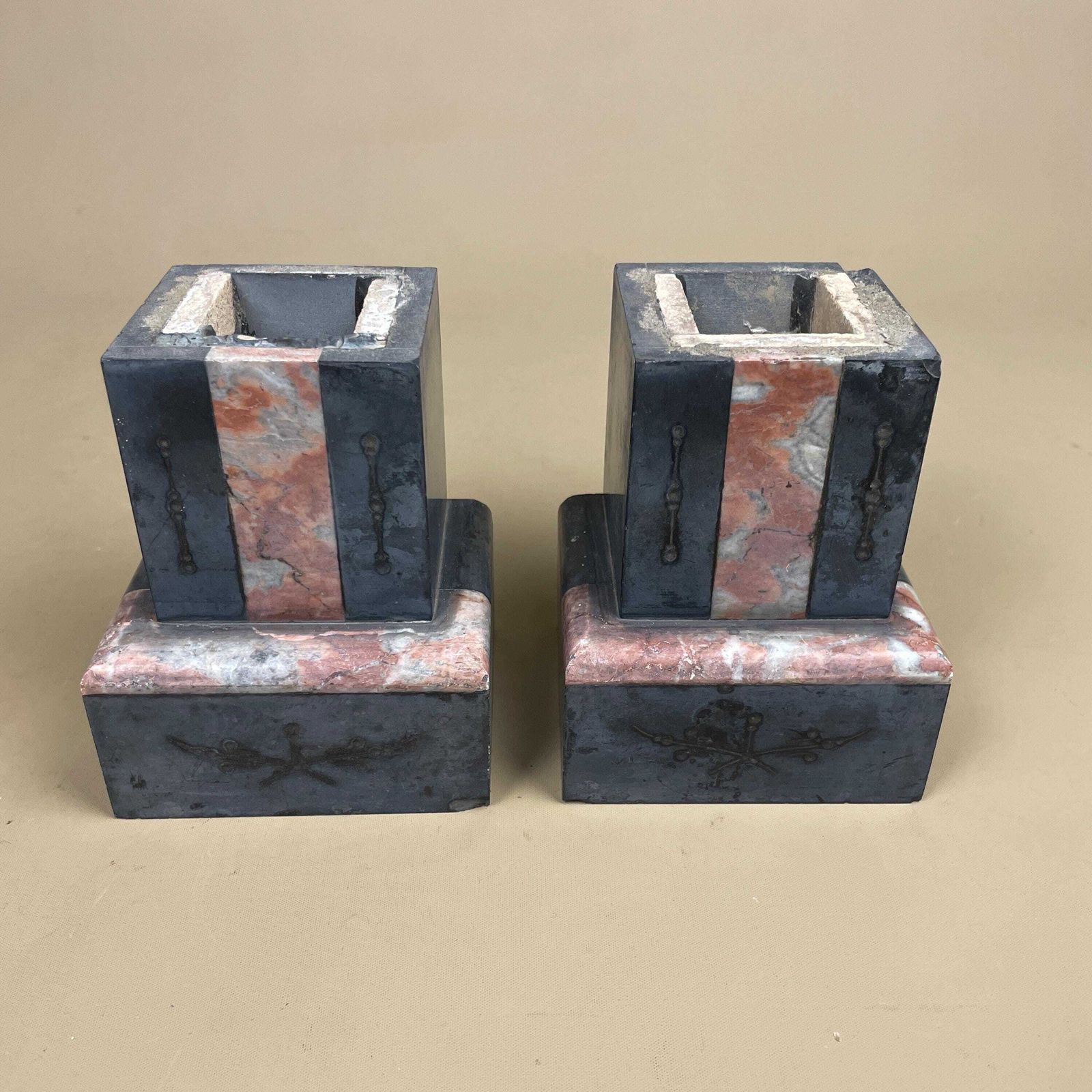Pair Stone Marble Book Ends Decorative Shelf Ornaments Bookends Black Pink Square Heavy Library Display Pieces photo 55.0