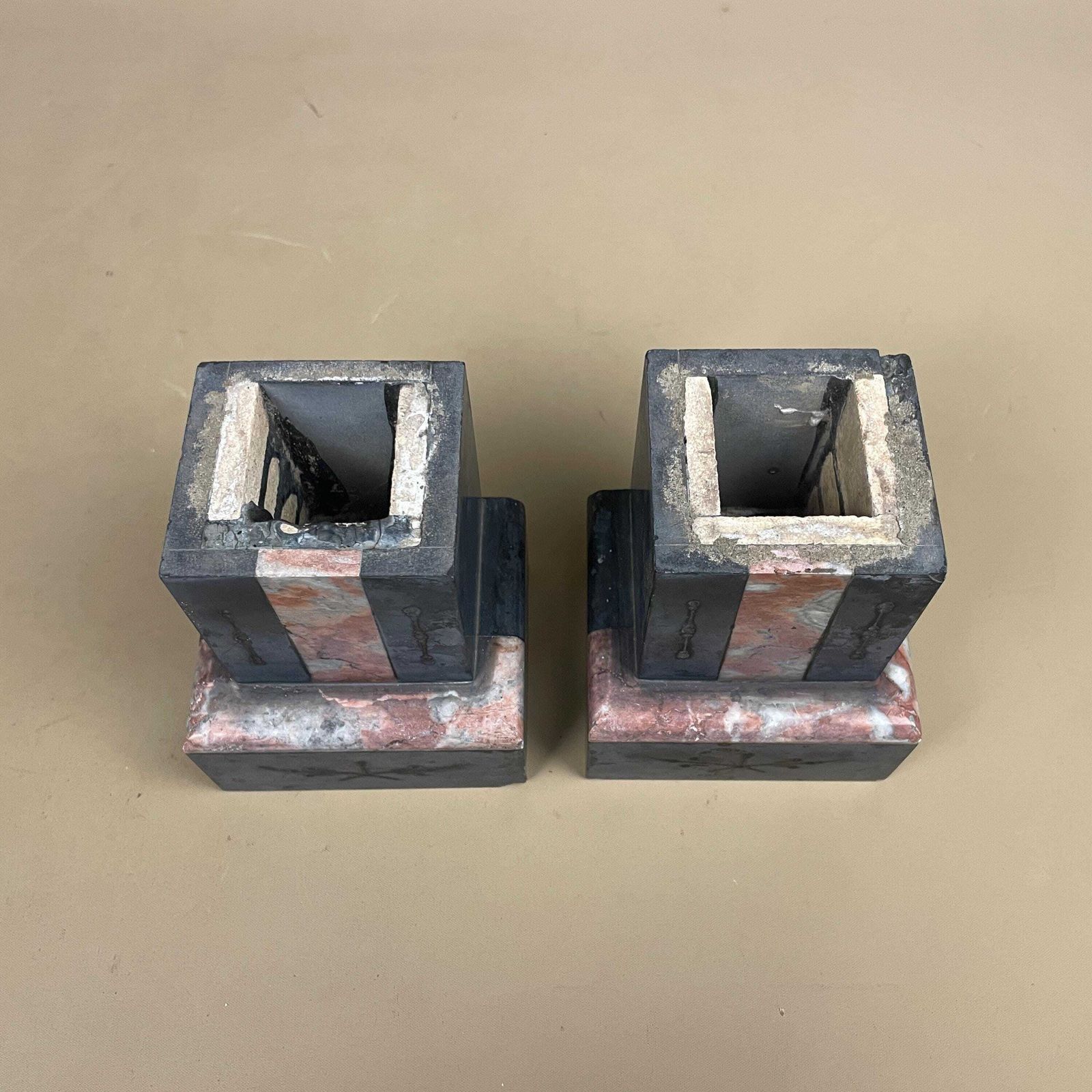 Pair Stone Marble Book Ends Decorative Shelf Ornaments Bookends Black Pink Square Heavy Library Display Pieces photo vinterior