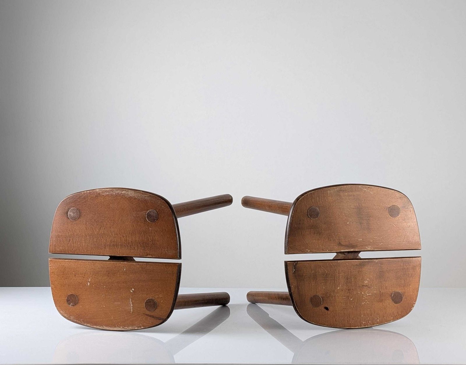 Pair Of Wooden Stools By Pierre Gautier Delaye, France, 1960s photo vintage