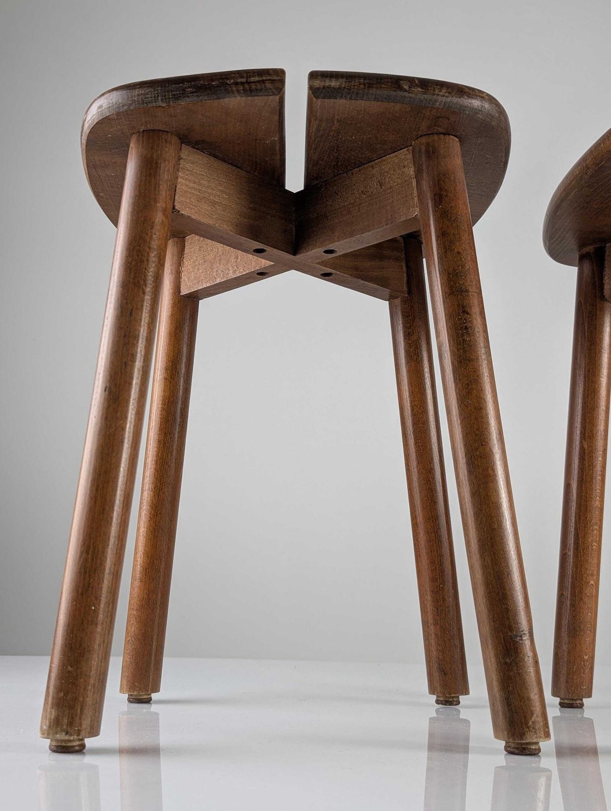 Furniture Pair Of Wooden Stools By Pierre Gautier Delaye, France, 1960s photo