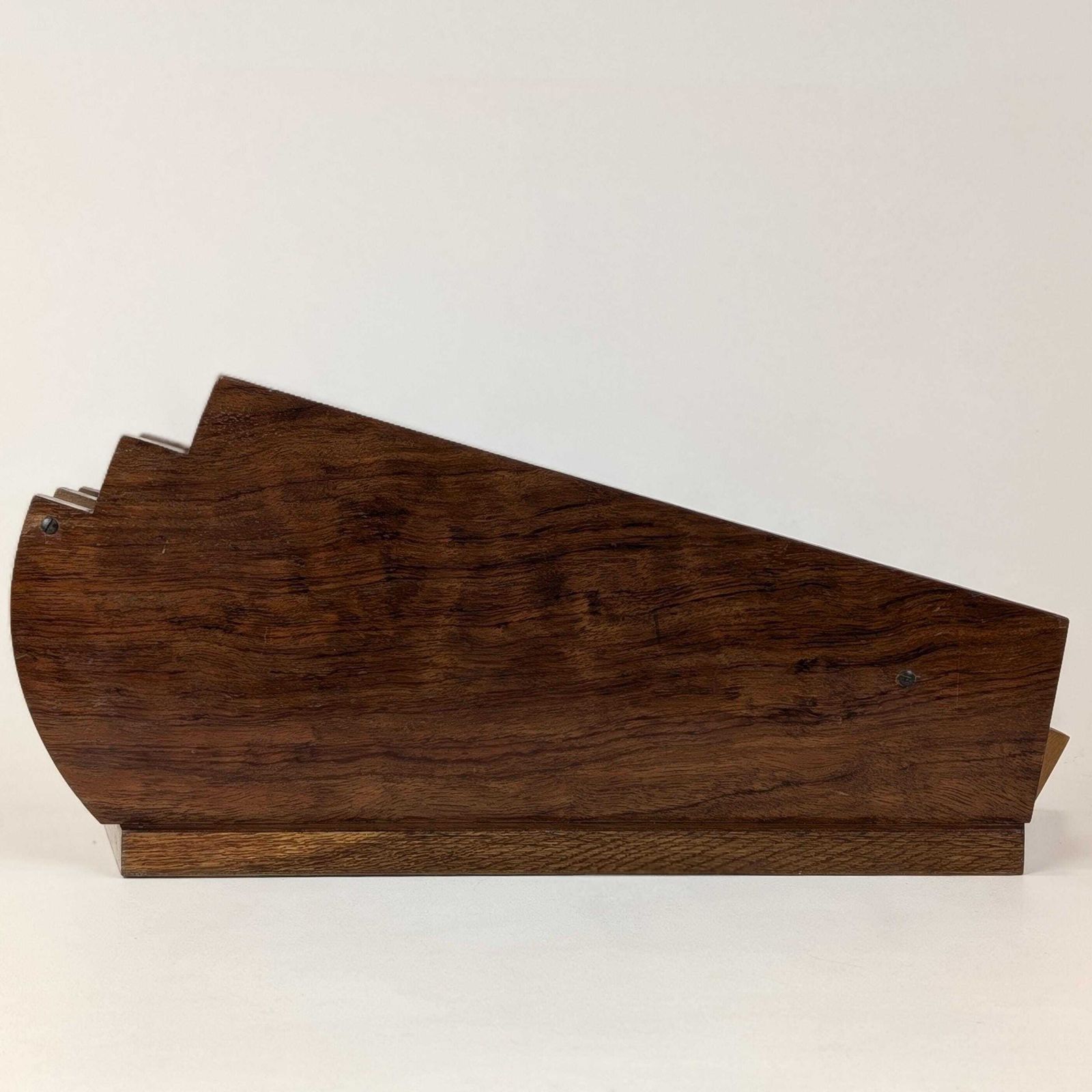 Art Deco Carimantrand Letter Holder, 1930s French Modernist Wooden Desk Organizer, Walnut Geometric Mail Rack photo vinterior