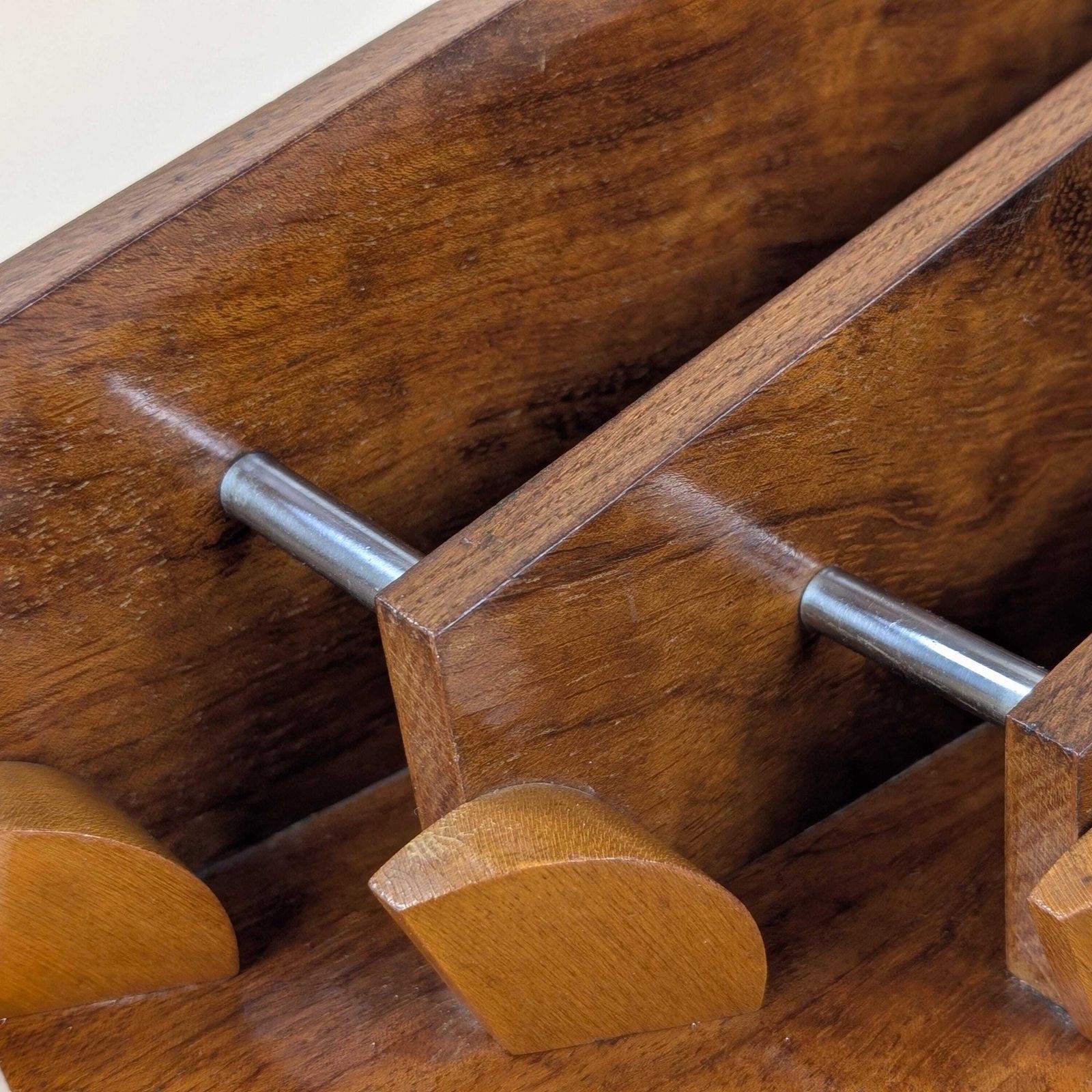 Home Decor Art Deco Carimantrand Letter Holder, 1930s French Modernist Wooden Desk Organizer, Walnut Geometric Mail Rack photo
