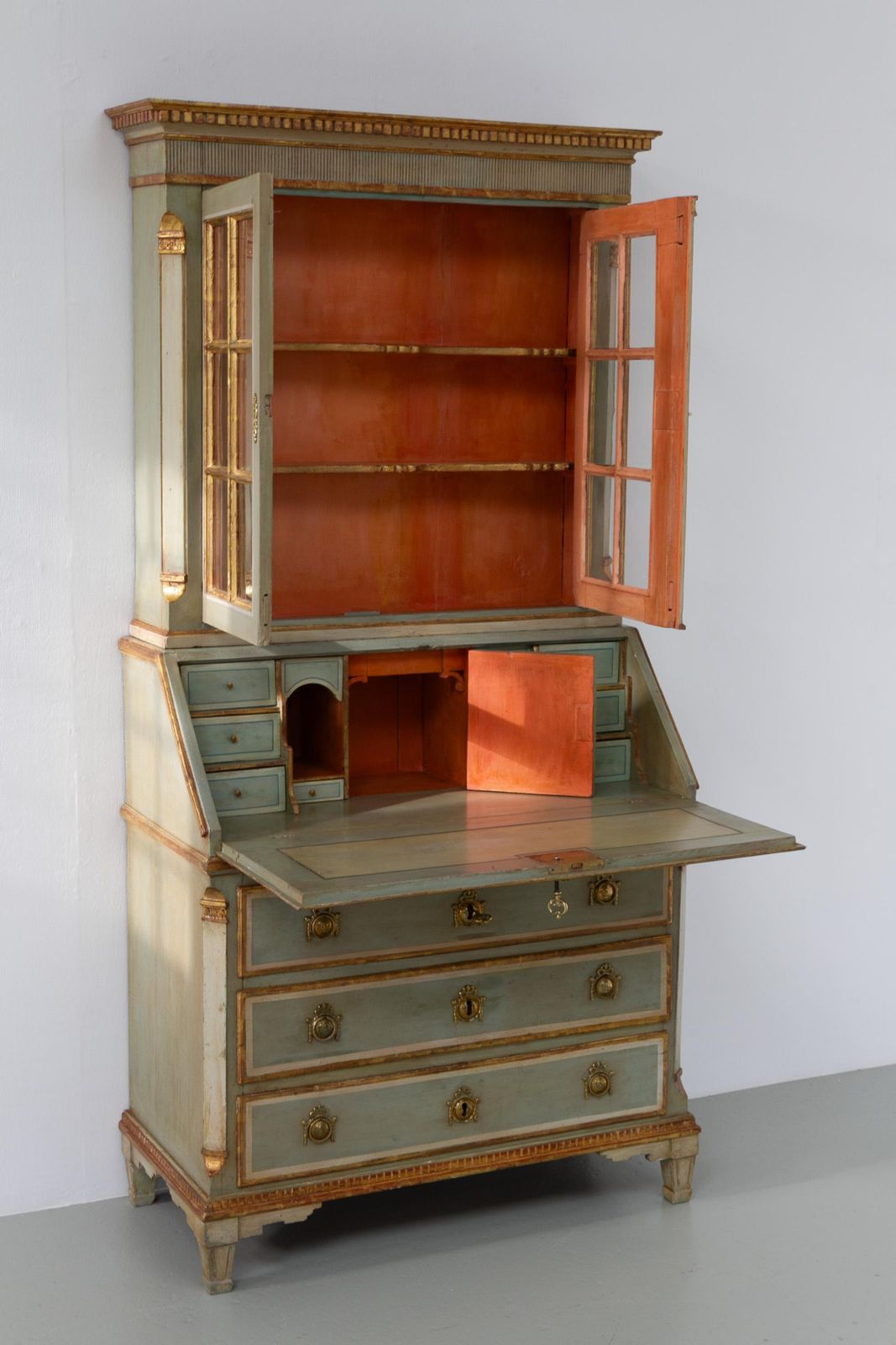 Danish Gustavian Green Secretary Cabinet, 1780s. photo for sale