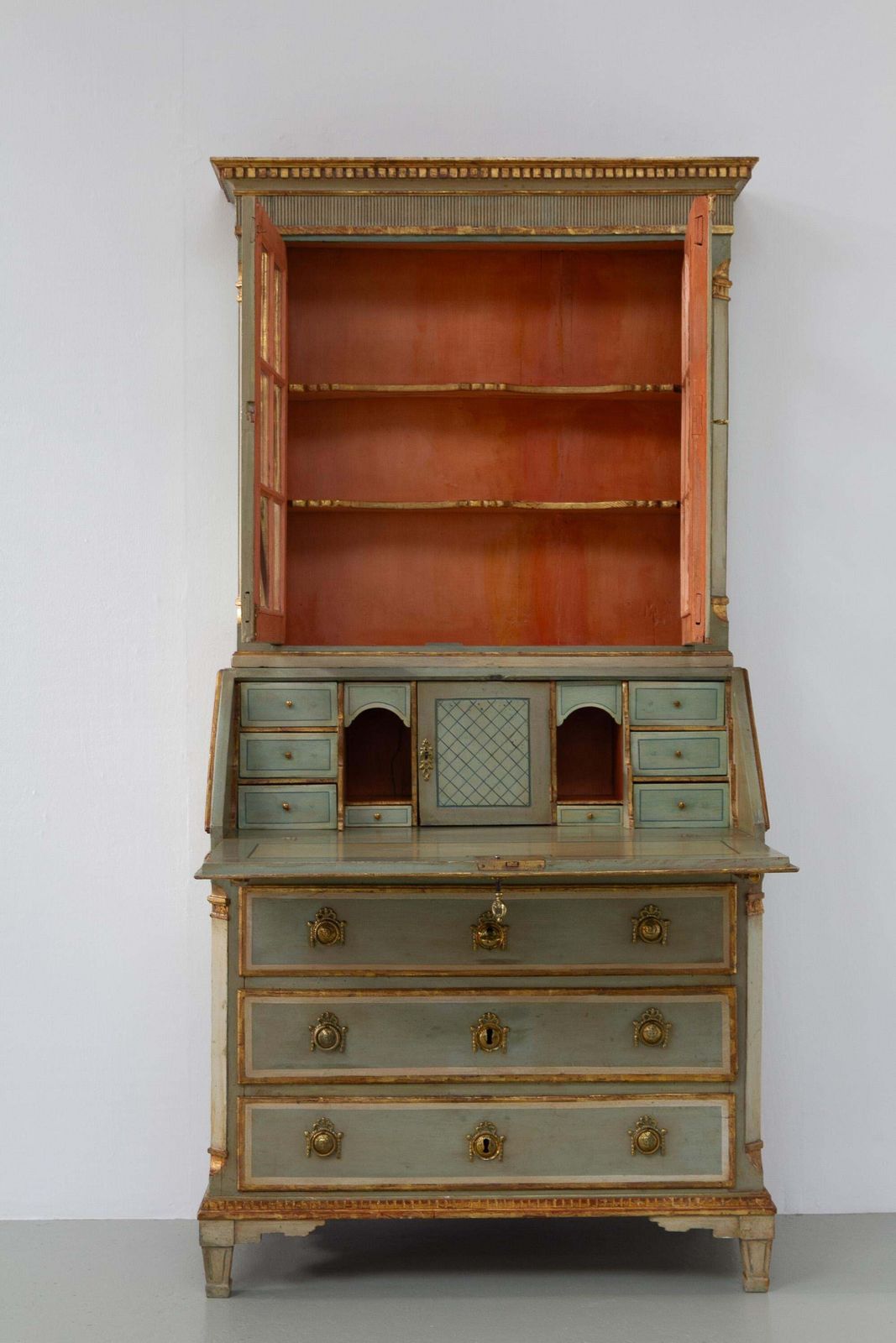 Danish Gustavian Green Secretary Cabinet, 1780s. photo 8599.0