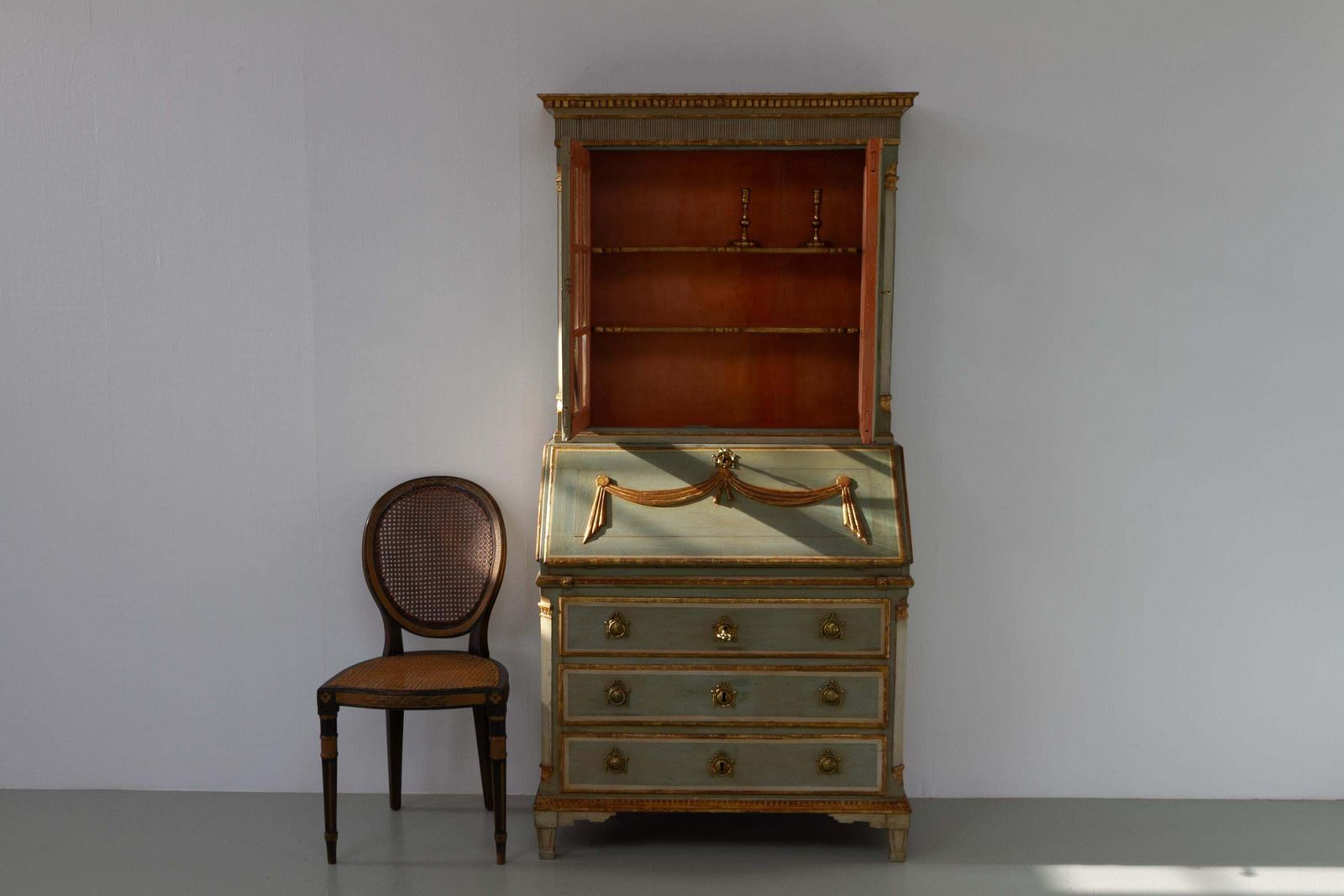 photo buy Danish Gustavian Green Secretary Cabinet, 1780s.