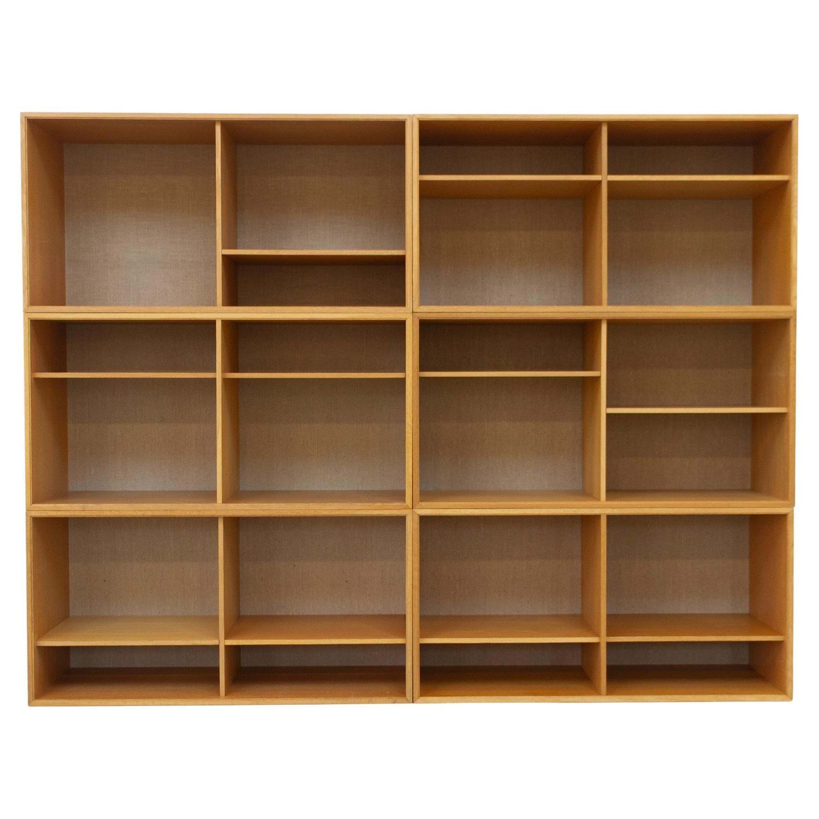 Danish Modern Modular Oak And Hessian Bookcases By Hg, 1970s. Set Of 6.