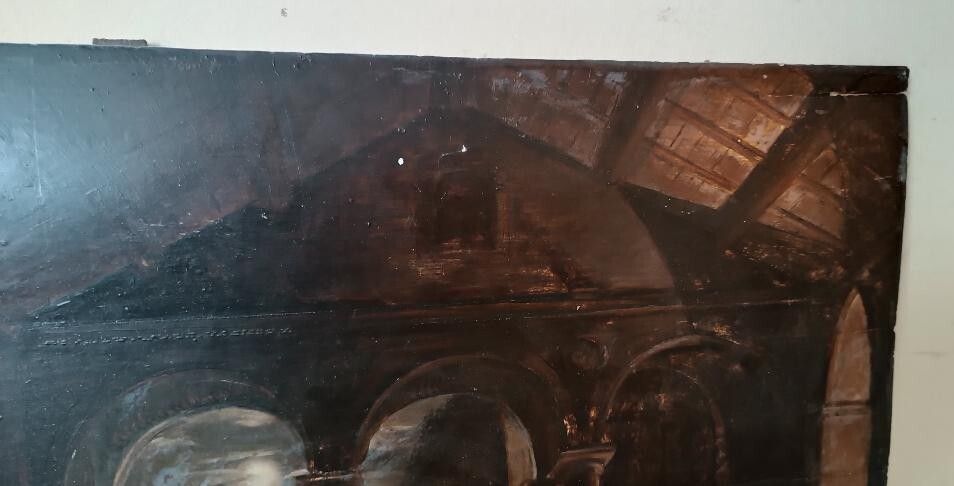 Antique Painting, Large Oil Sketch On Panel, Convent Of The Friars, 19th Century photo buy