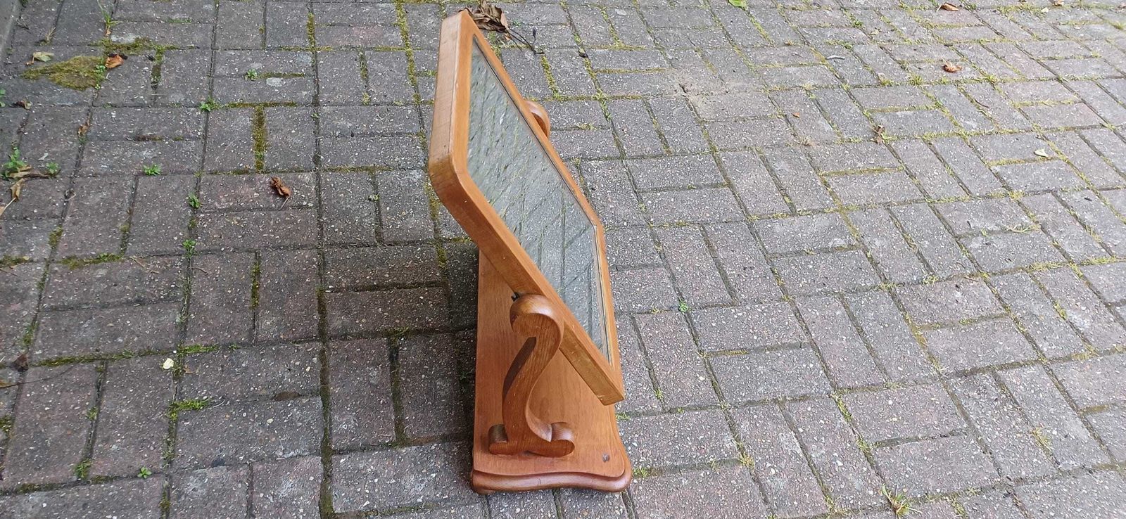 photo for sale Rare Victorian Stripped Pine Dressing Table Mirror Antique Freestanding Vanity Mirror Thick Original Glass Rustic 19th Century