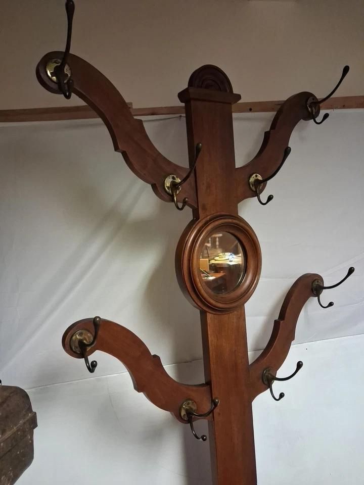 Antique Victorian Mahogany Hat Coat Tree Hall Stand With Original Brass Hooks photo 565.0