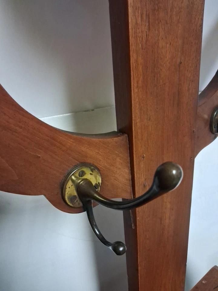 Antique Victorian Mahogany Hat Coat Tree Hall Stand With Original Brass Hooks photo vintage