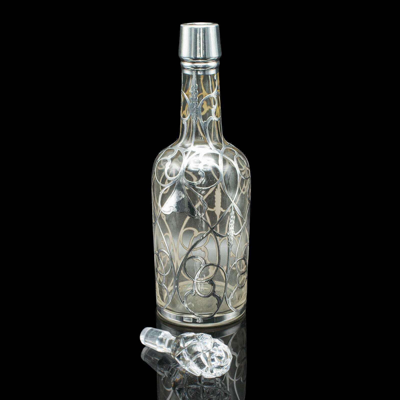 Antique Sherry Decanter, English, Glass, Silver Plate, Spirit Bottle, Edwardian photo furniture