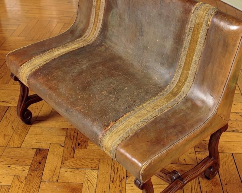 French Belle époque Leather Banquette Sofa Circa 1900, With Velvet Trim photo buy