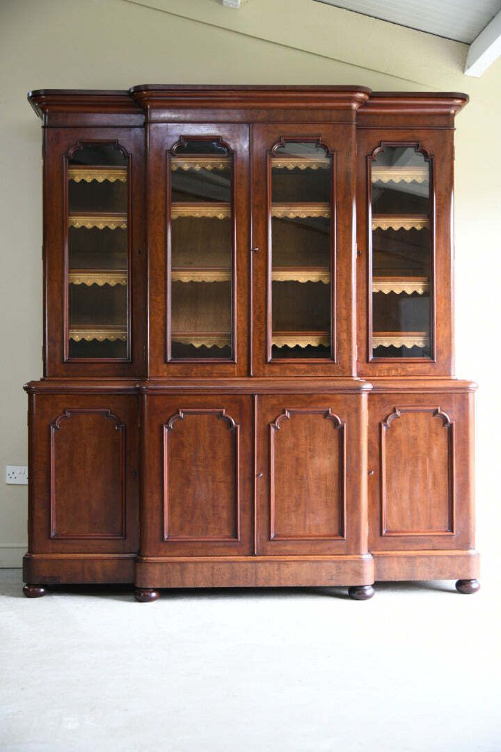 Large Victorian Mahogany Breakfront Bookcase photo for sale