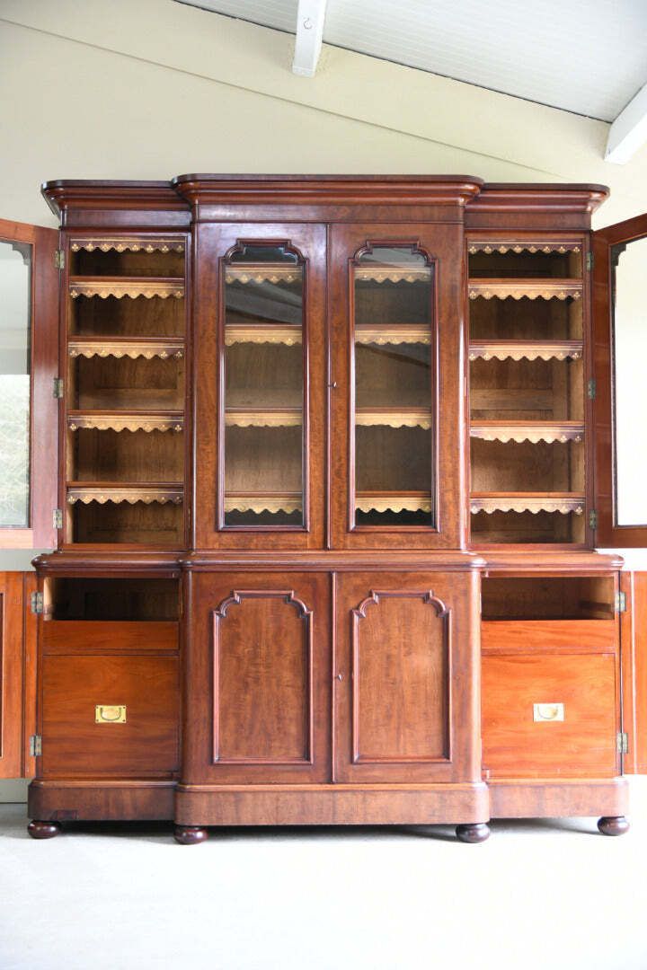 photo for sale Large Victorian Mahogany Breakfront Bookcase