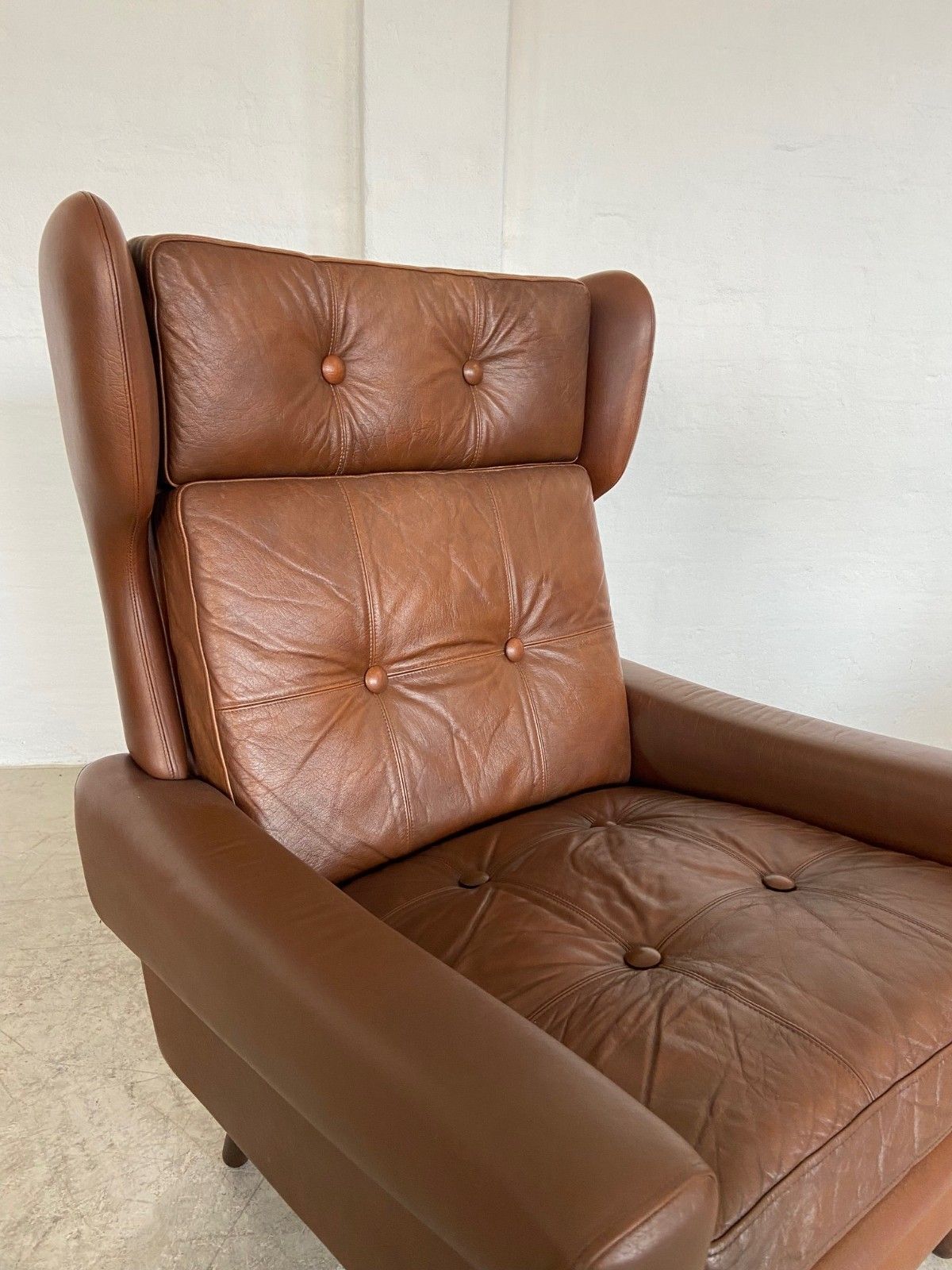 photo buy Vintage Danish  Retro Svend Skipper  Ear Flap Lounge Chair In  Cognac  Leather