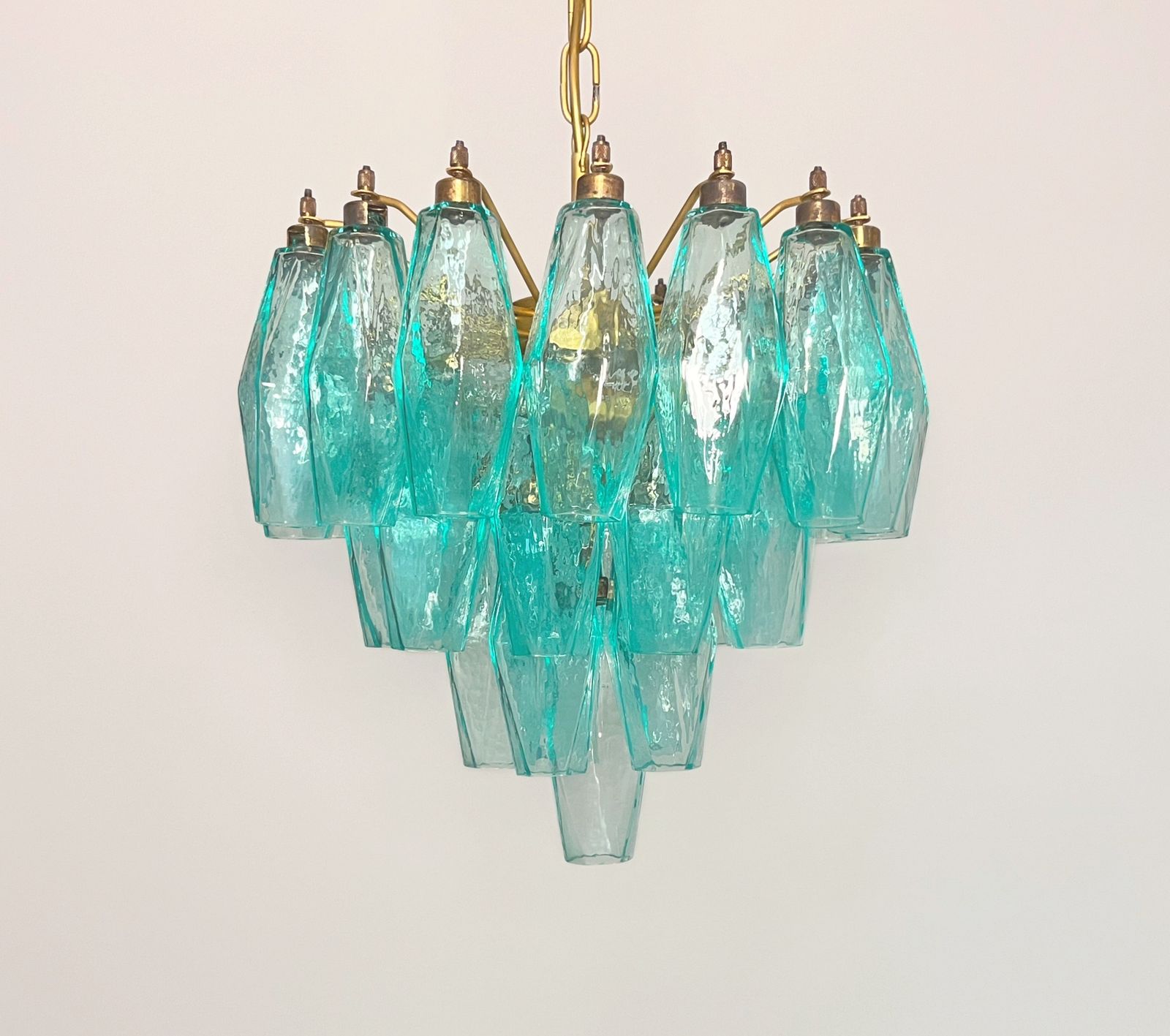 Elegant Murano Turquoise Poliedri Chandelier   Carlo Scarpa Design