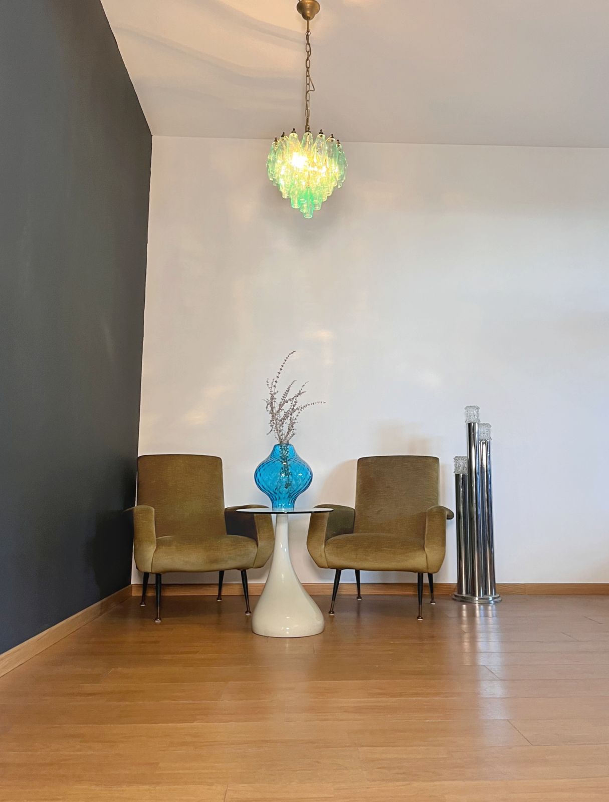 photo vinterior Elegant Murano Turquoise Poliedri Chandelier   Carlo Scarpa Design