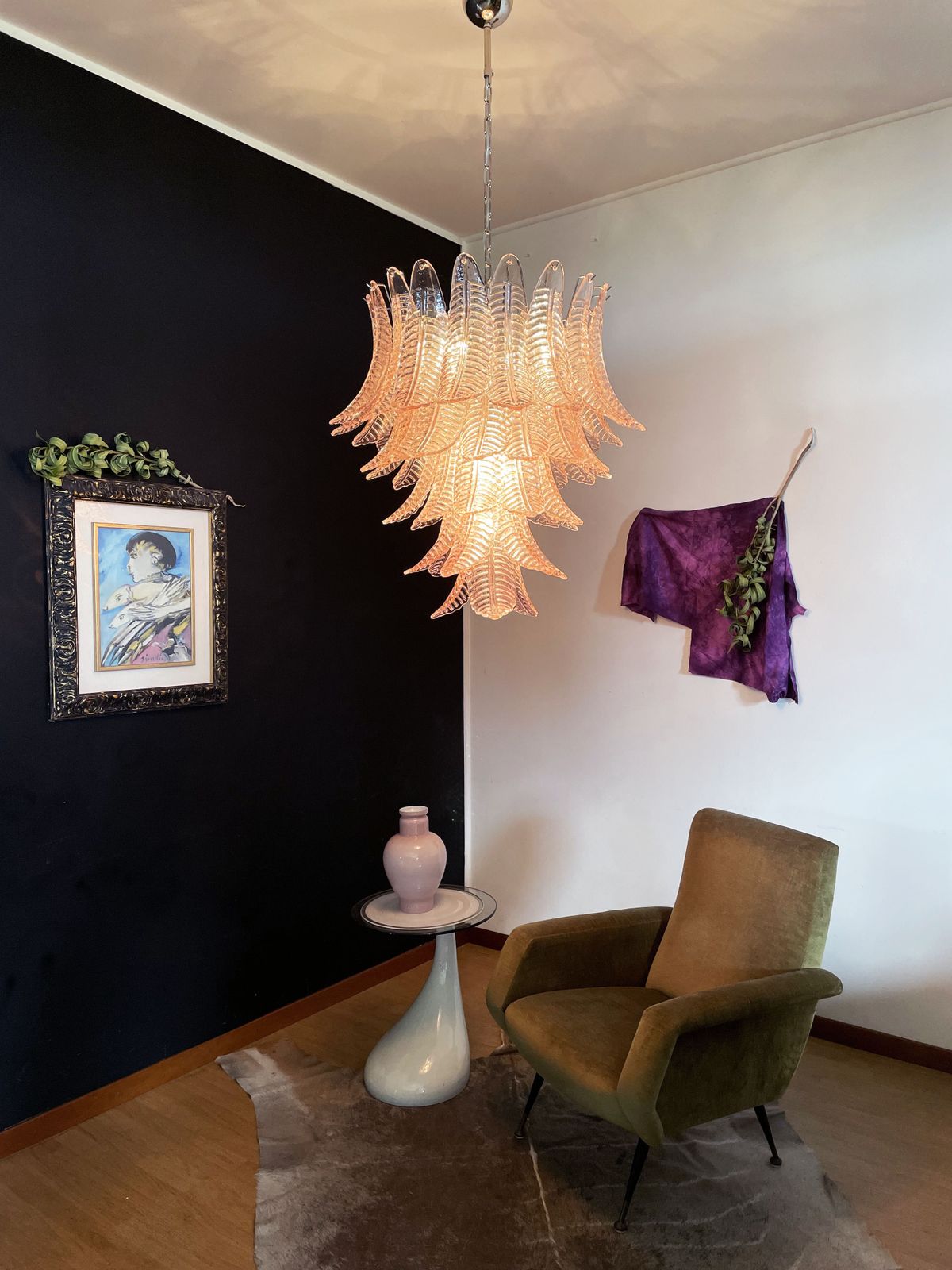 Huge Italian Murano Six Tier Pink Felci Glass Chandelier photo furniture