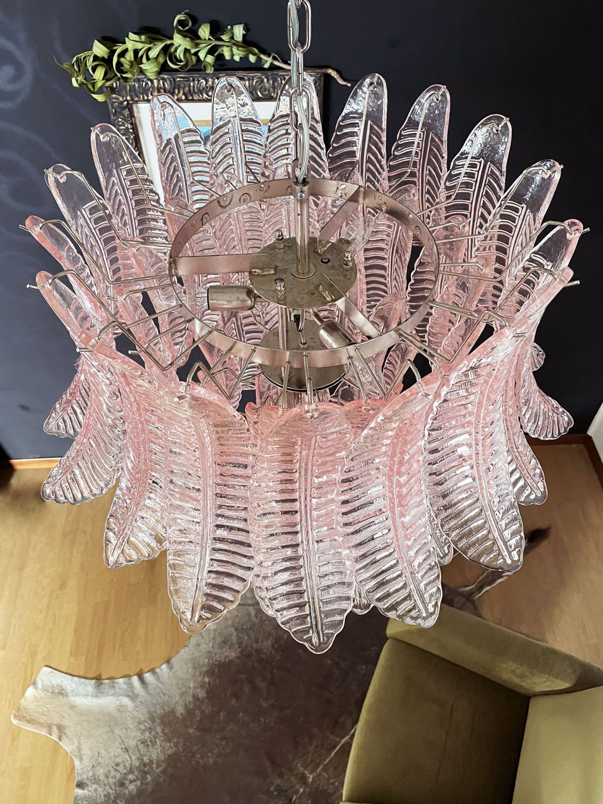 Huge Italian Murano Six Tier Pink Felci Glass Chandelier photo 1610.0