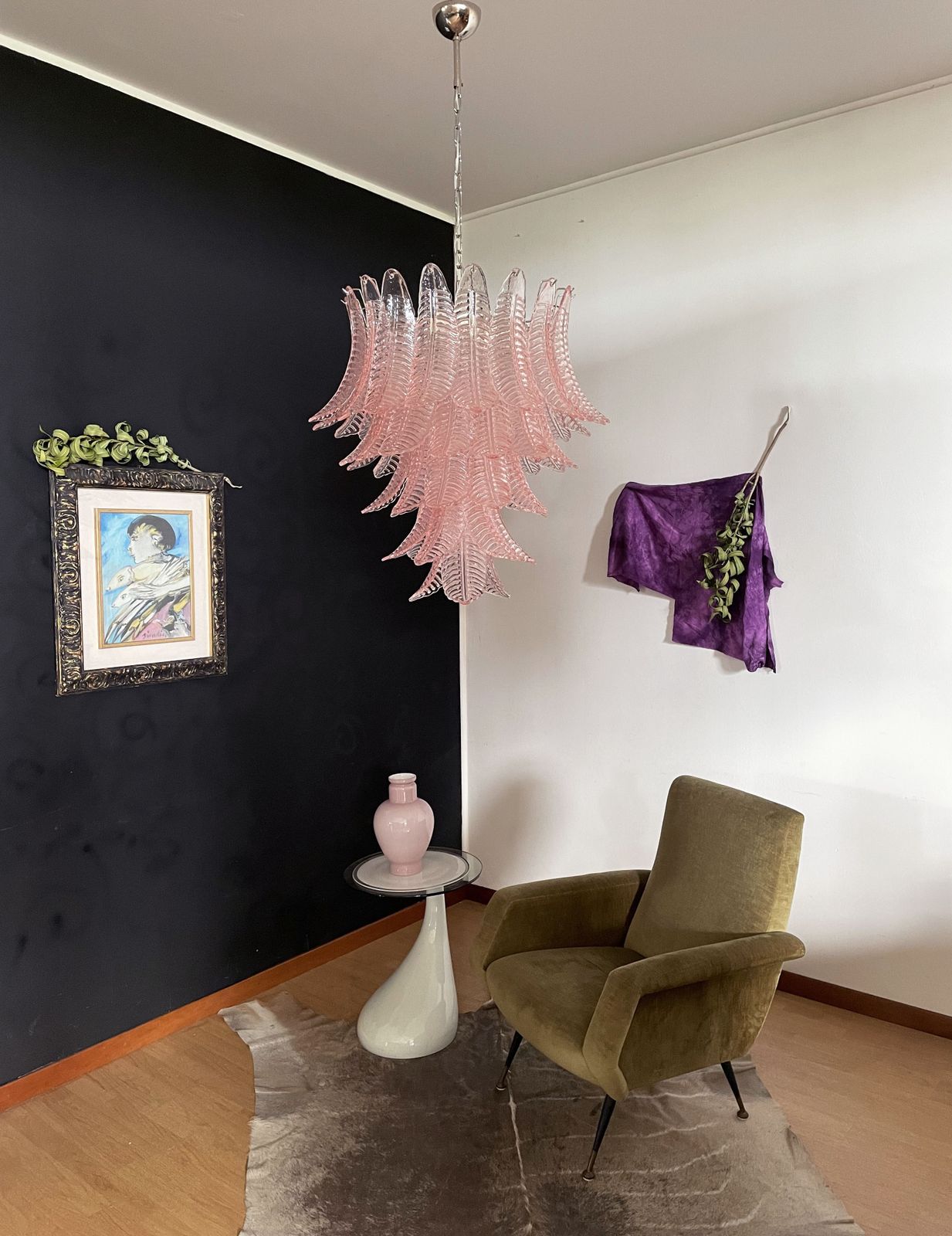 Huge Italian Murano Six Tier Pink Felci Glass Chandelier photo buy