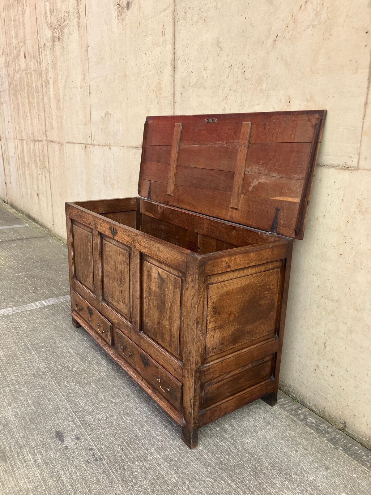 Very Large English Antique Solid Oak Mule Chest Coffer With Drawers From 1790 photo 1631.0