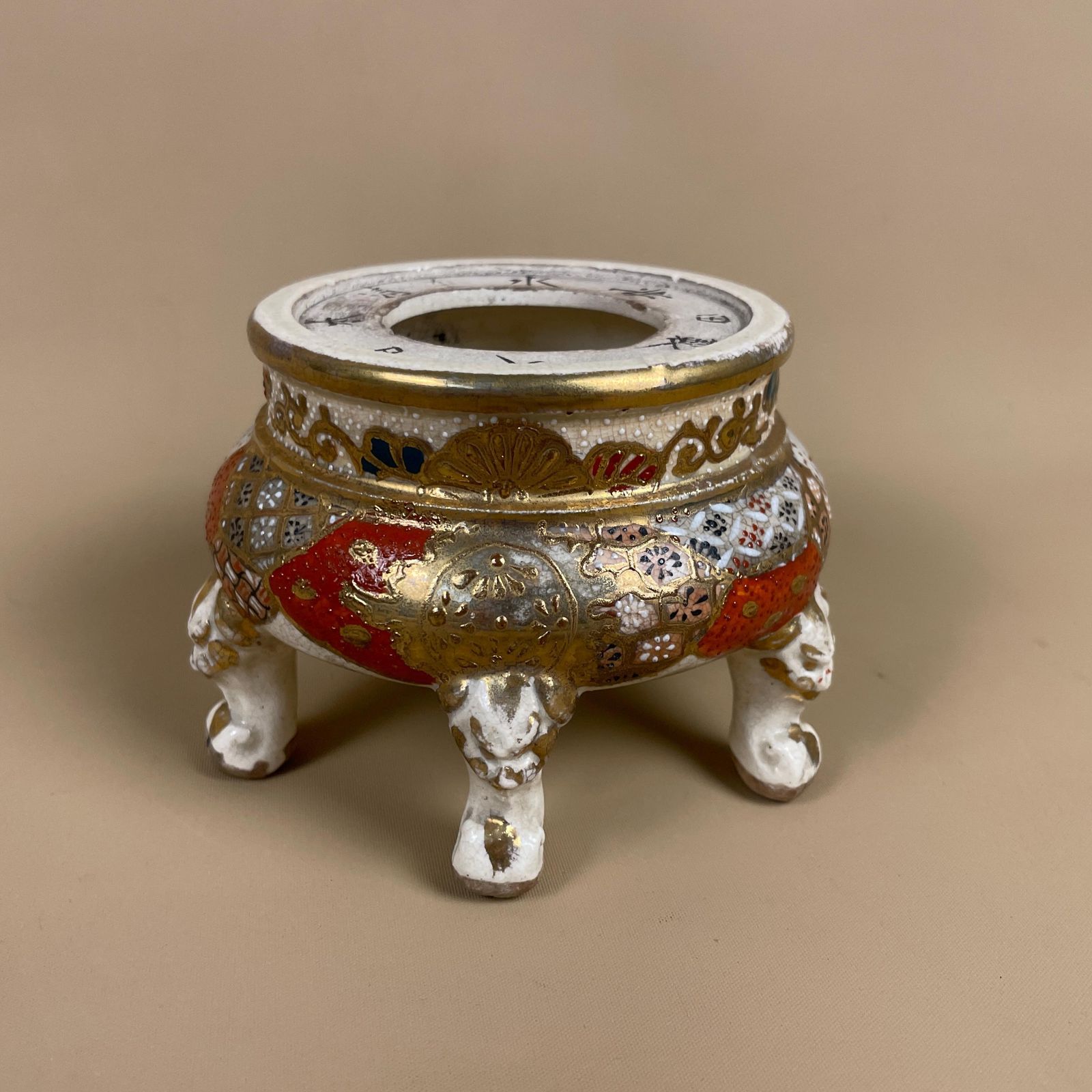 Japanese Satsuma Style Incense Burner Earthenware Koro Gilt Enamel Crackle Glazed Meiji–Taisho Antique Plant Stand photo buy