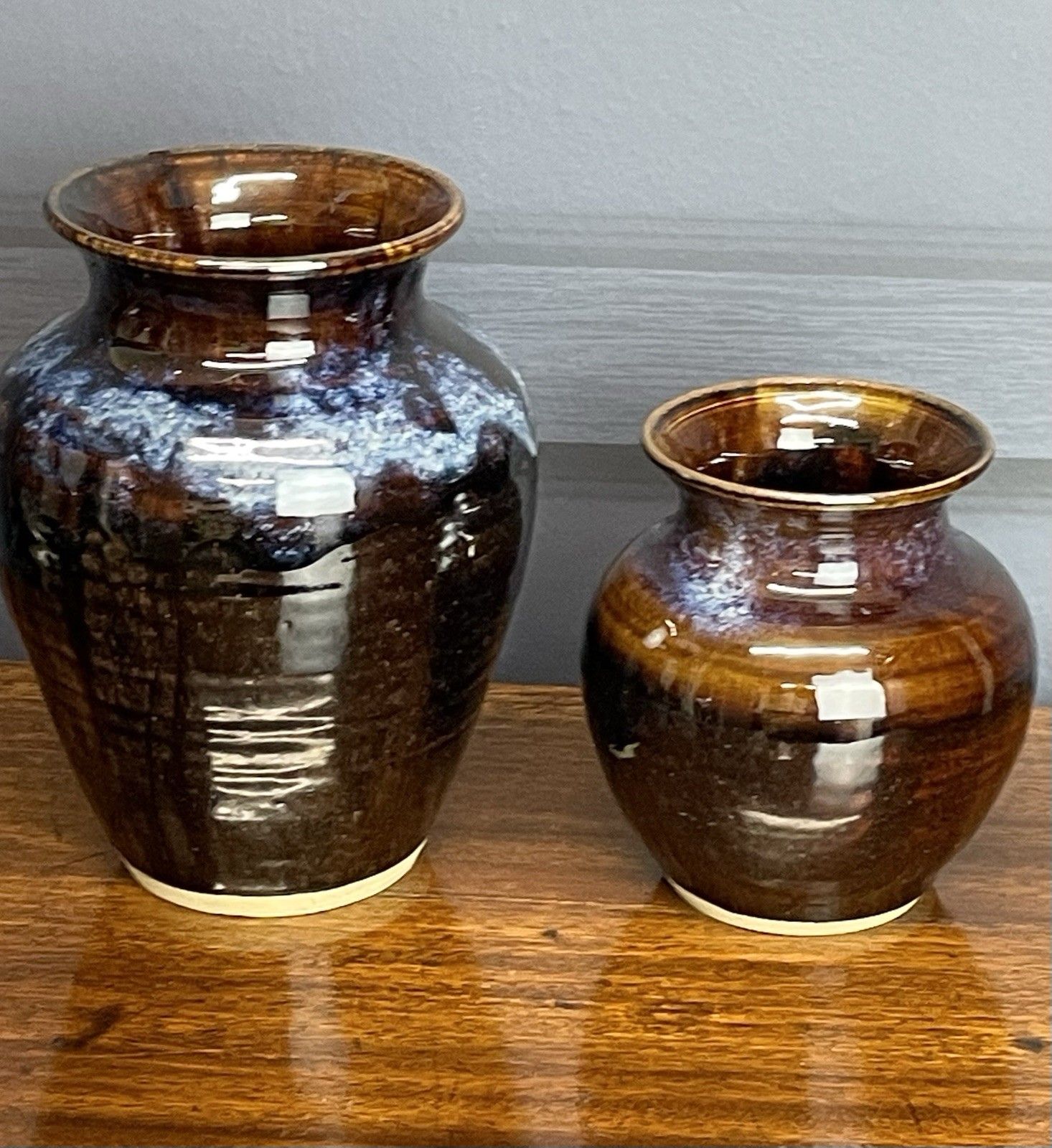 Vtg Studio Pottery Glazed Vases Large & Medium Blue Brown Loch Ness Clay Works photo Home Decor