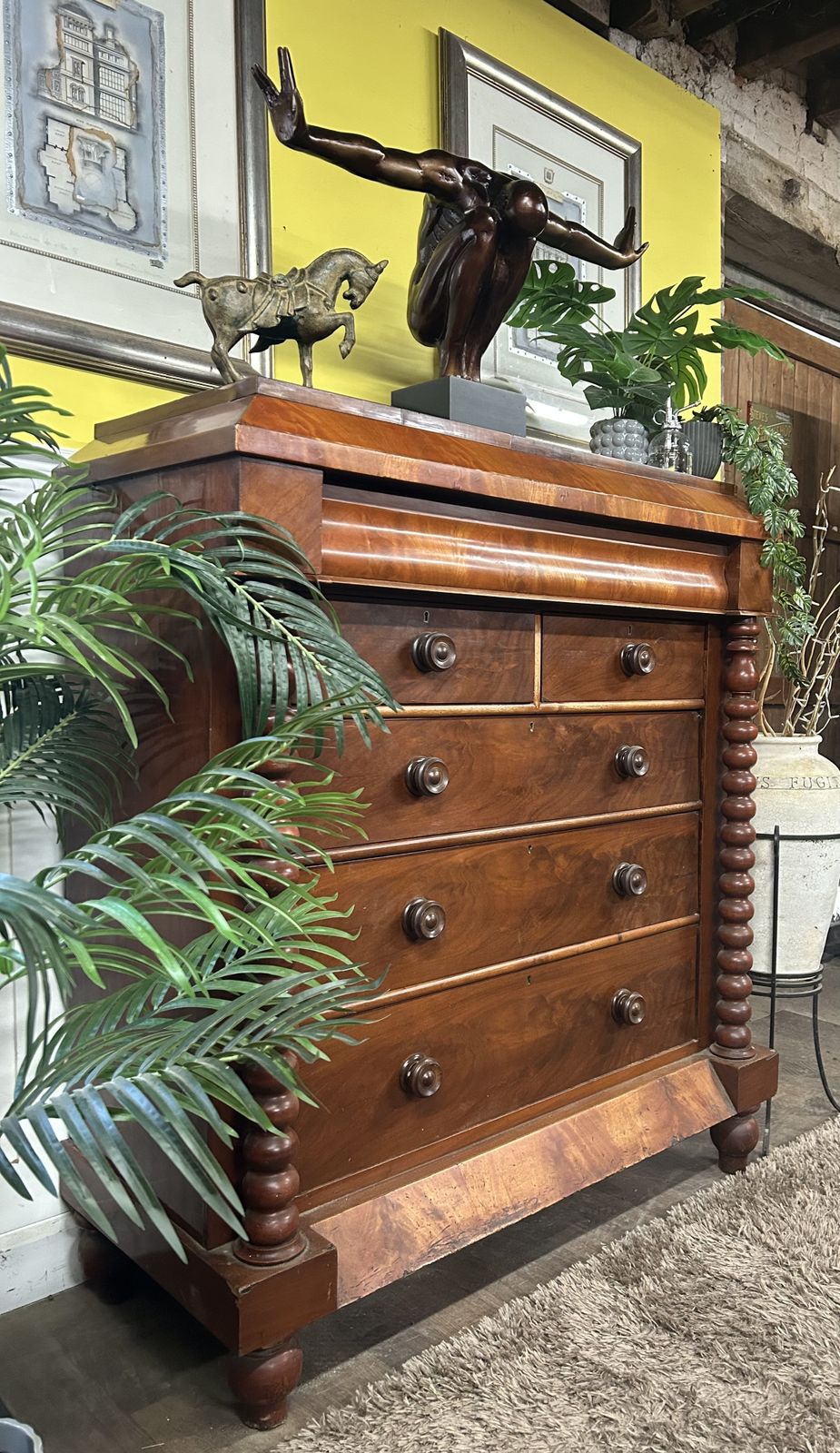 Victorian Scottish Barley Twist Mahogany Chest Of Drawers