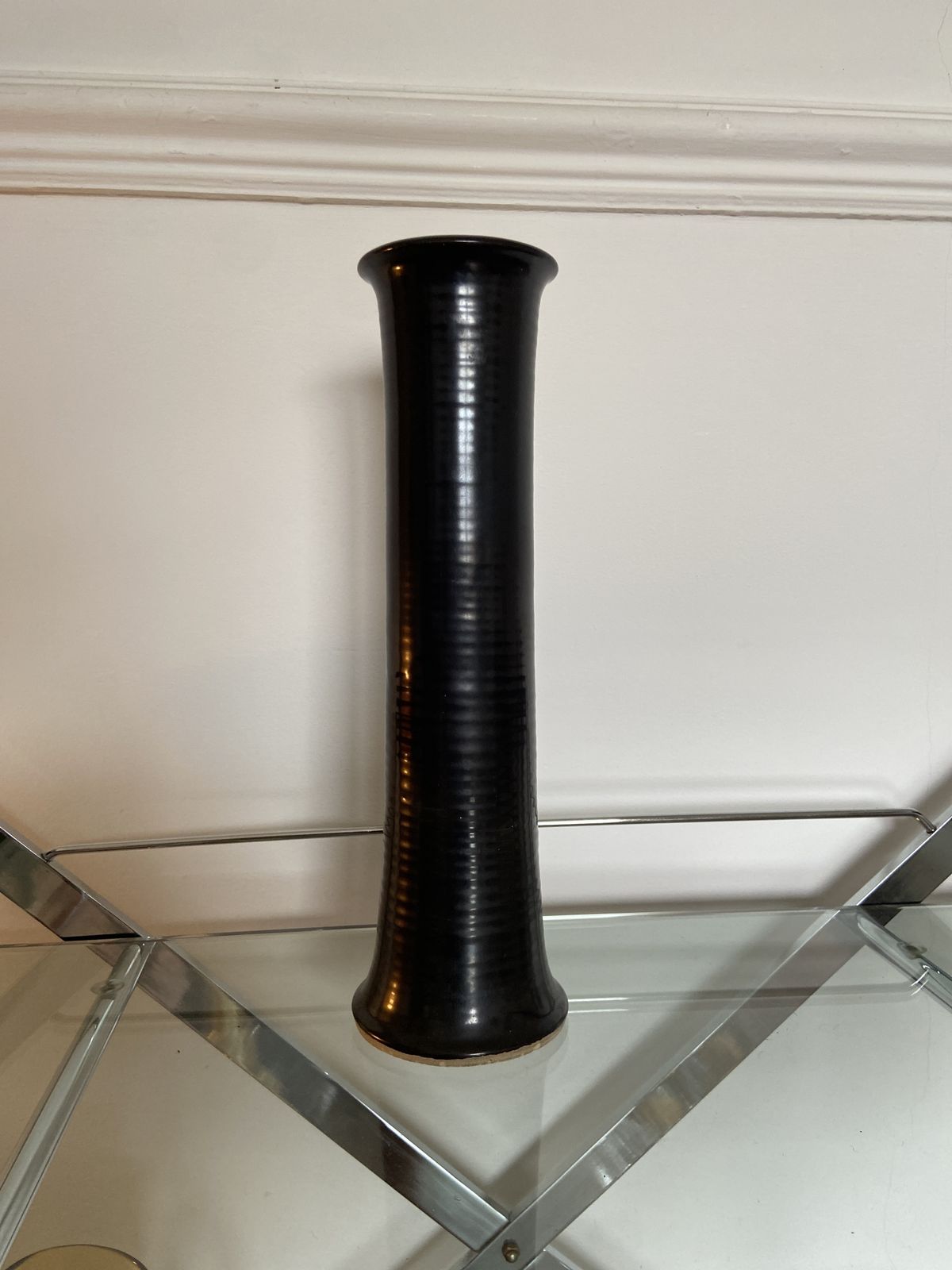 C.D. Nowell, Prestbury, Cheshire   1950s Era 14 Inch Pottery Vase Black With Blue Interior