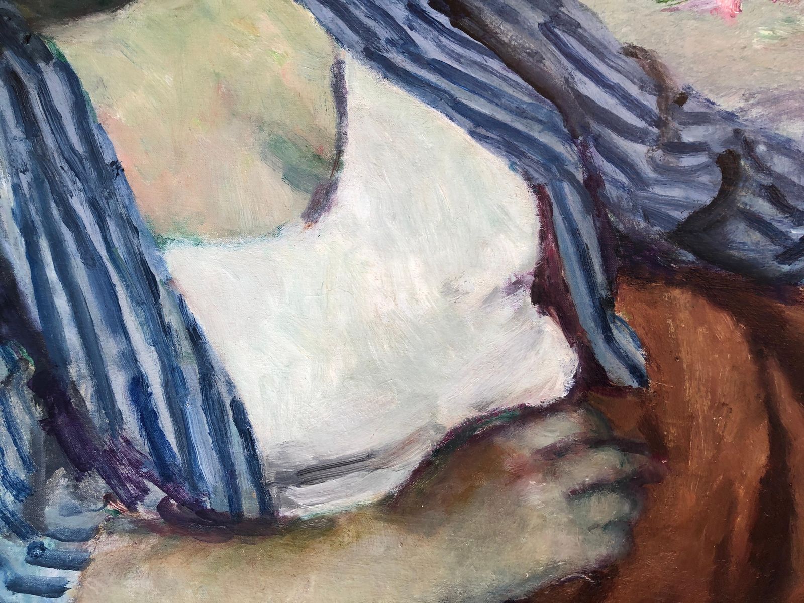 Josep Maria Mallol Suazo Mid Century Reclining Woman With Flowers, Spanish Figurative Oil Painting, Catalan School Interior Scene, 1955 photo vinterior