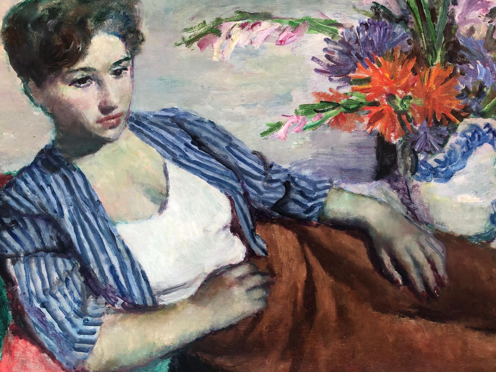 Josep Maria Mallol Suazo Mid Century Reclining Woman With Flowers, Spanish Figurative Oil Painting, Catalan School Interior Scene, 1955 photo buy