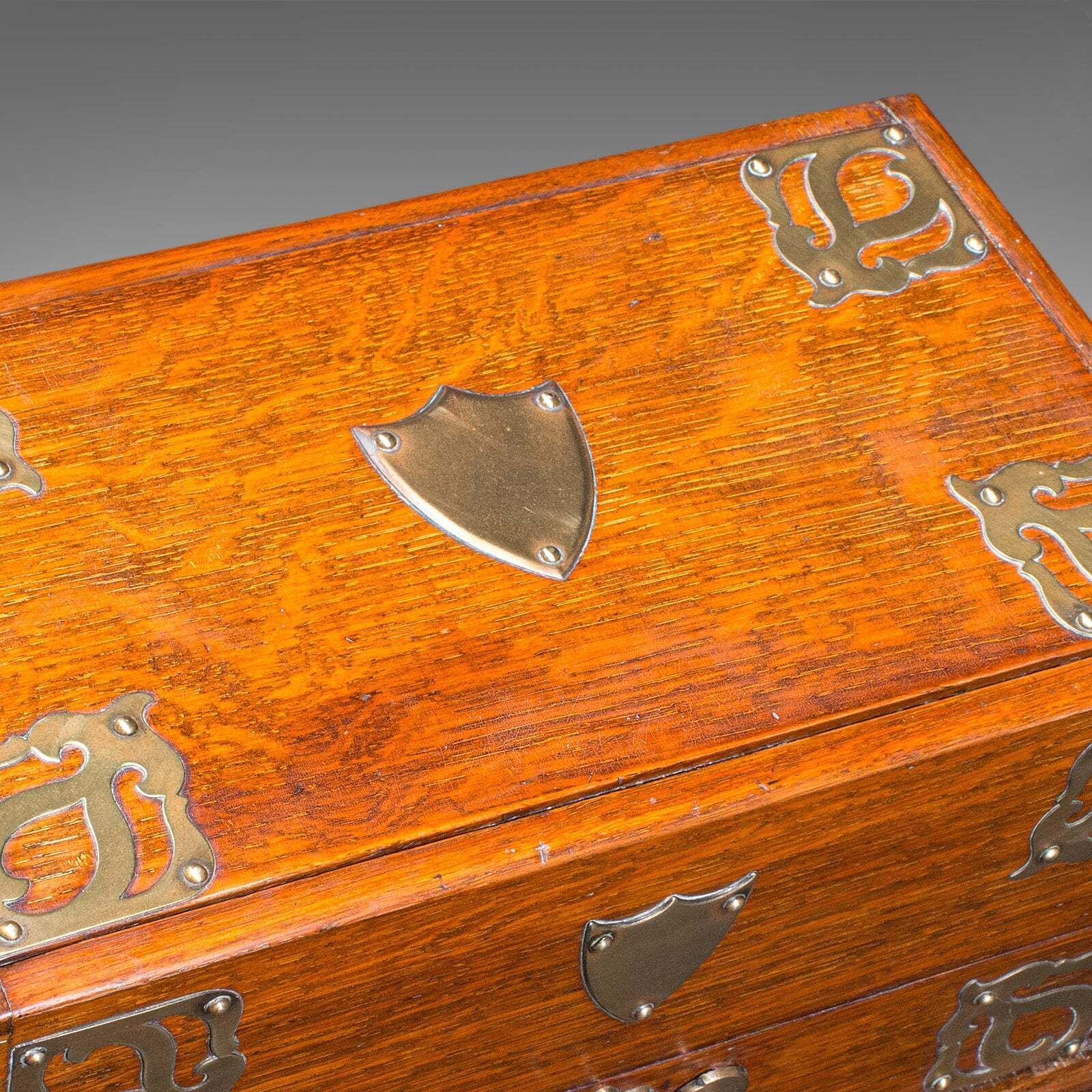 photo furniture Antique Smoker's Box, English, Oak, Brass, Cigar Case, Club Lounge, Edwardian