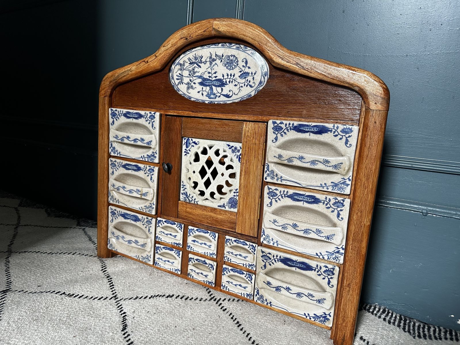 Mid Century 1960s Dutch Ceramic Porcelain Spice Rack Cabinet