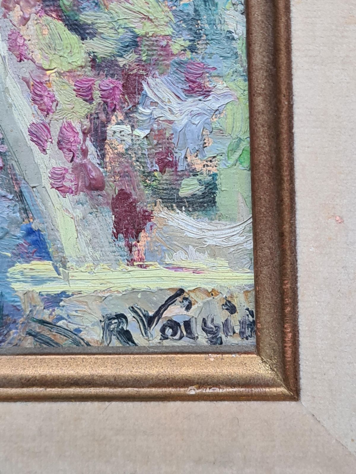 Mediterranean Garden Impressionist Oil Painting, 38x30 Cm By R Voisig photo for sale
