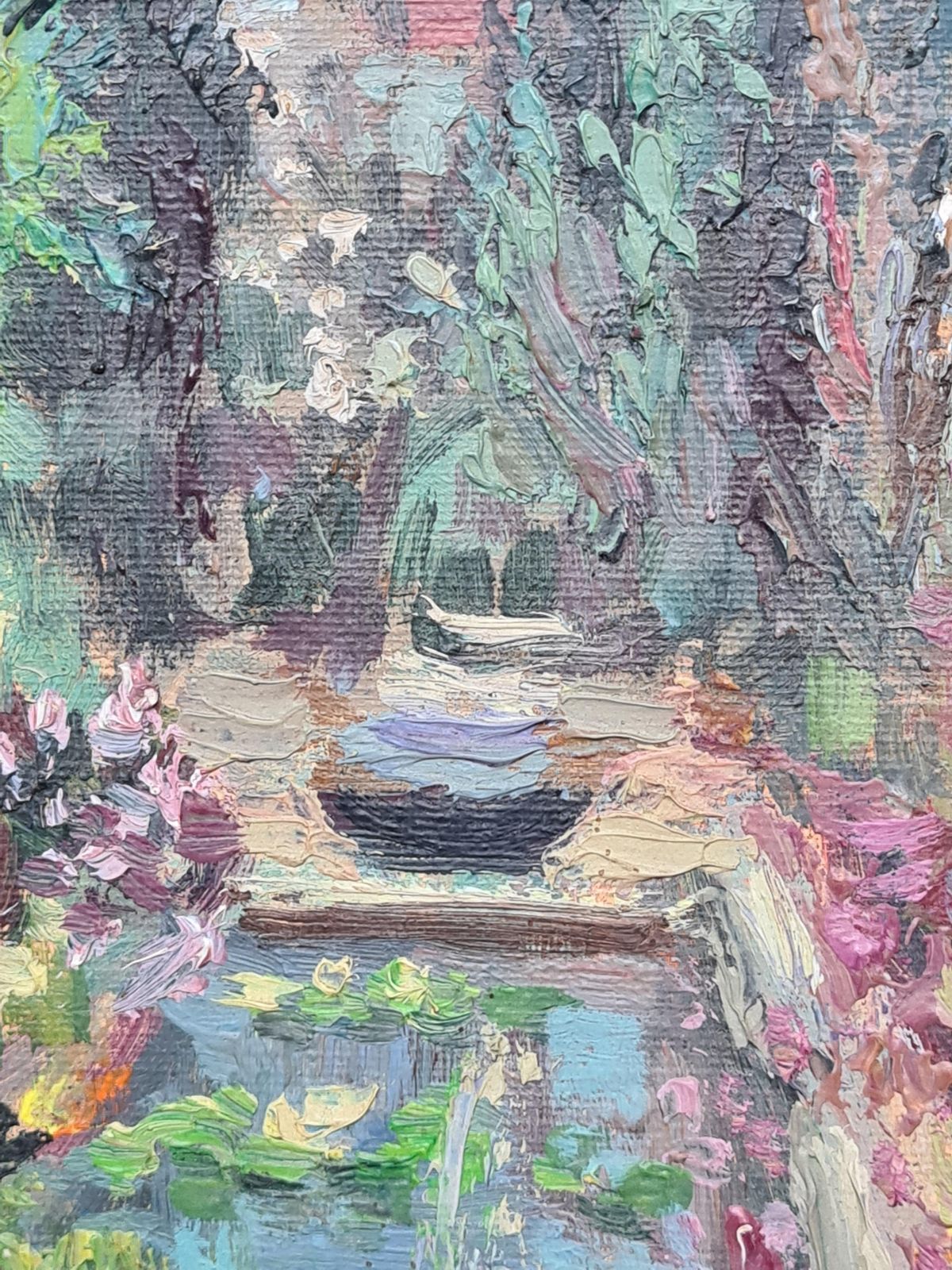 Mediterranean Garden Impressionist Oil Painting, 38x30 Cm By R Voisig photo Art