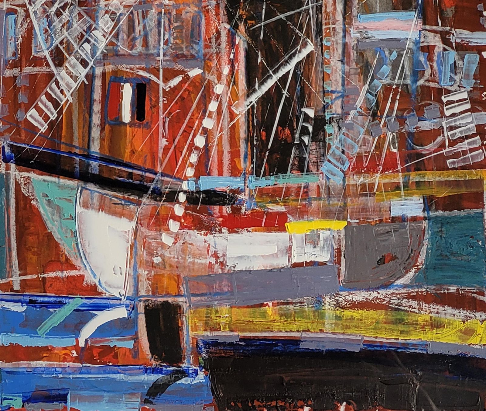 The Port Of Saint Tropez. Acrylic On Paper. 73cm X 57cm 1983 By Michel Godjevac photo for sale