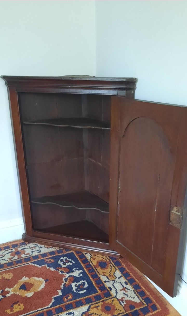Antique Georgian Oak Hanging Corner Cabinet Working Lock And Key photo buy