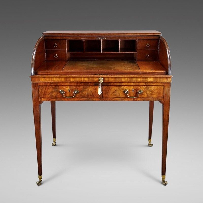 A Fine George III Flame Mahogany Roll Top Desk photo furniture