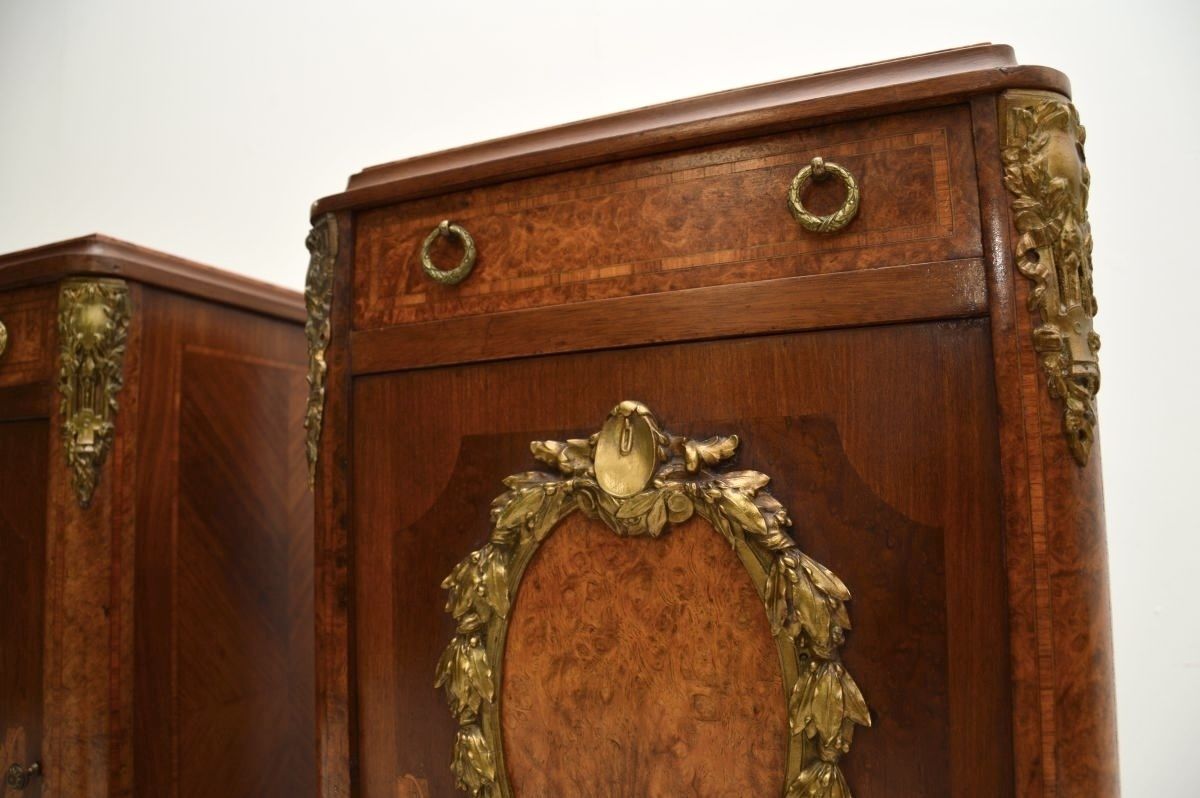 Pair Of Antique French Inlaid Walnut Marble Top Bedside Cabinets photo 2405.0