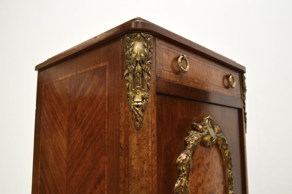 photo buy Pair Of Antique French Inlaid Walnut Marble Top Bedside Cabinets