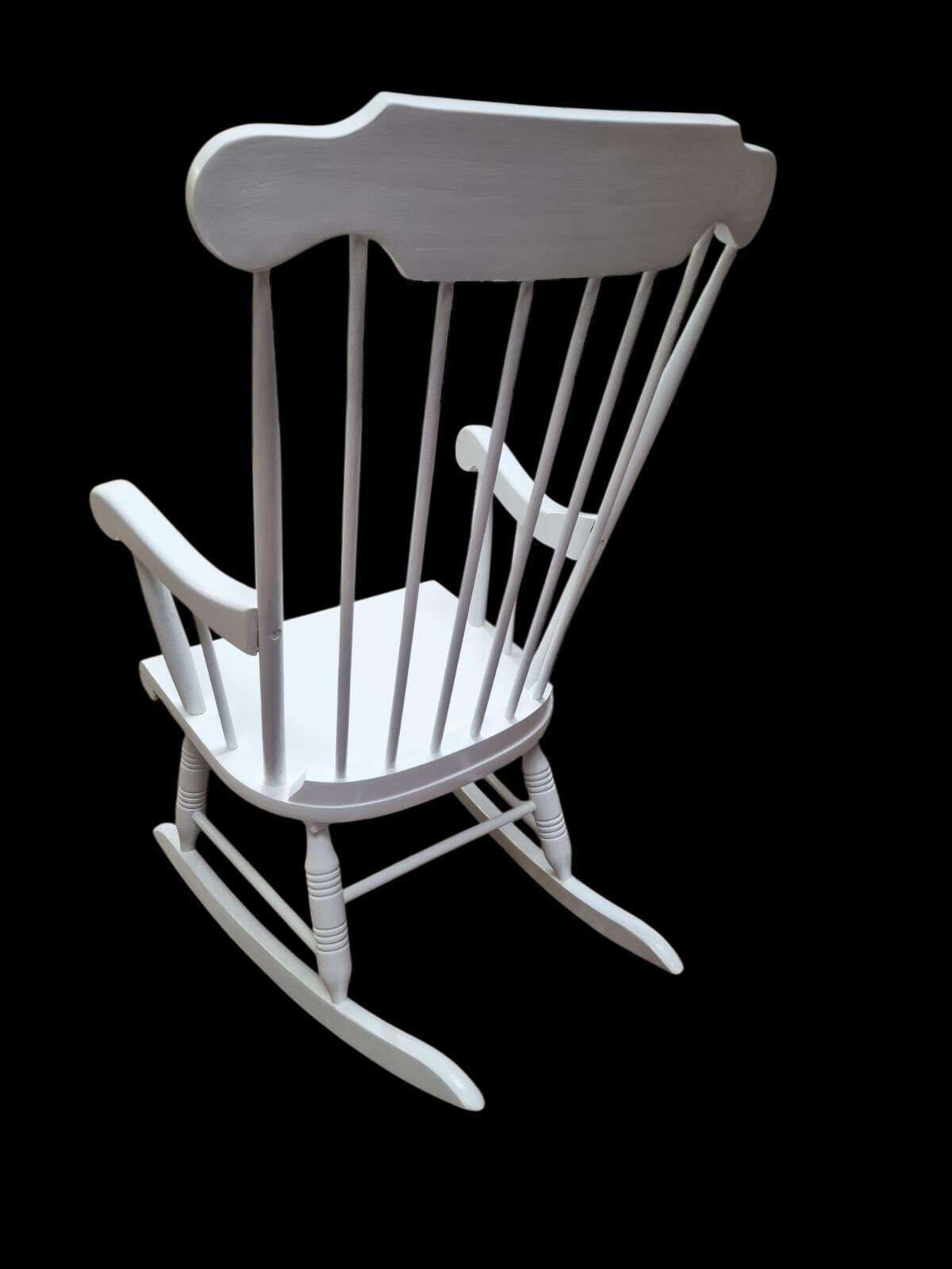 Vintage Wooden Rocking Chair / Painted White / Windsor Style / C.1970 photo 250.0