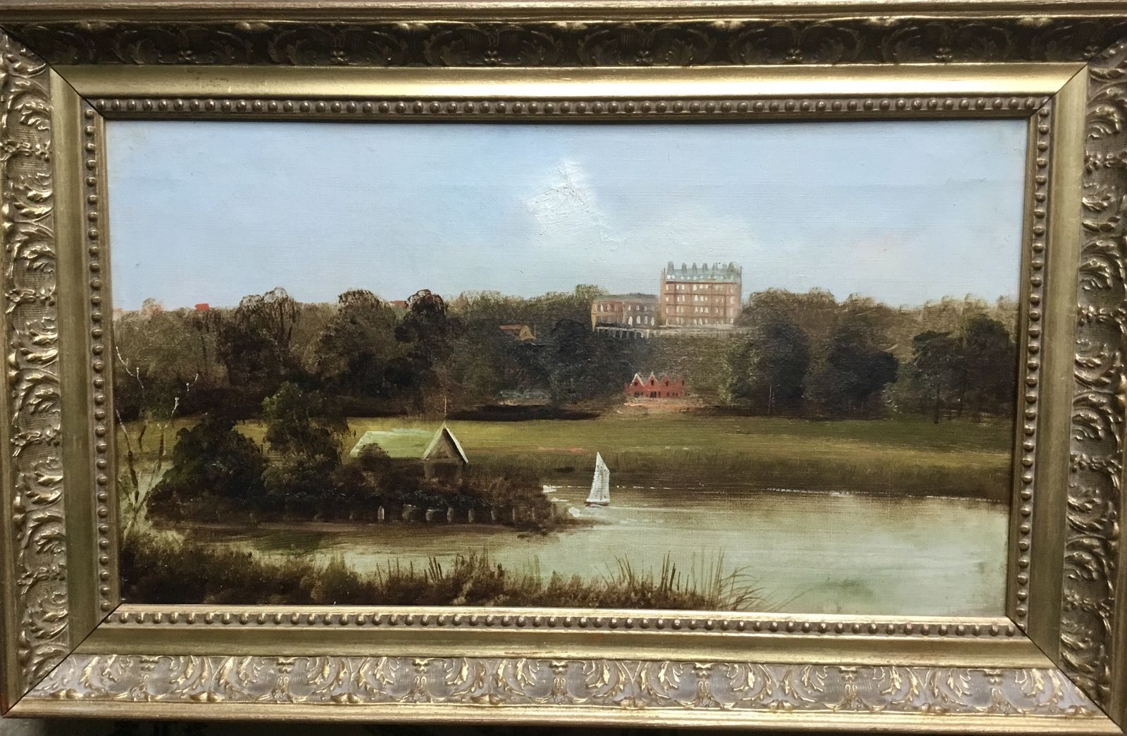 Victorian Oil Painting The Thames Richmond Towards Star An Garter