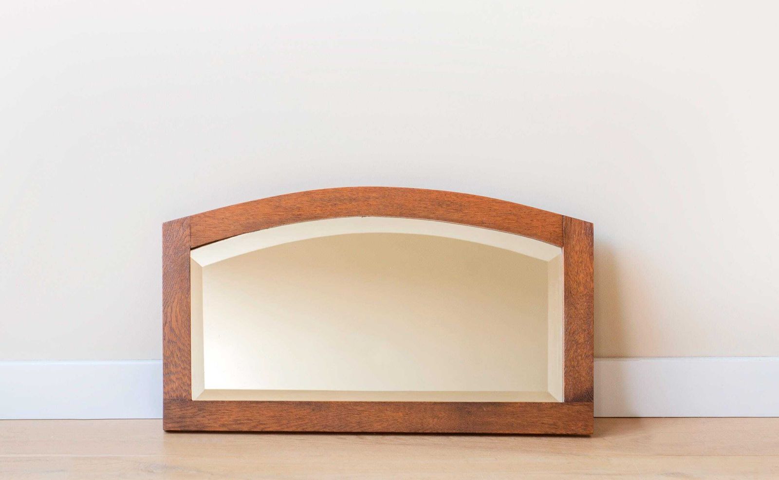 Art Deco Oak Wall Mirror With Beveled Glass – Antique Curved Mirror photo Home Decor