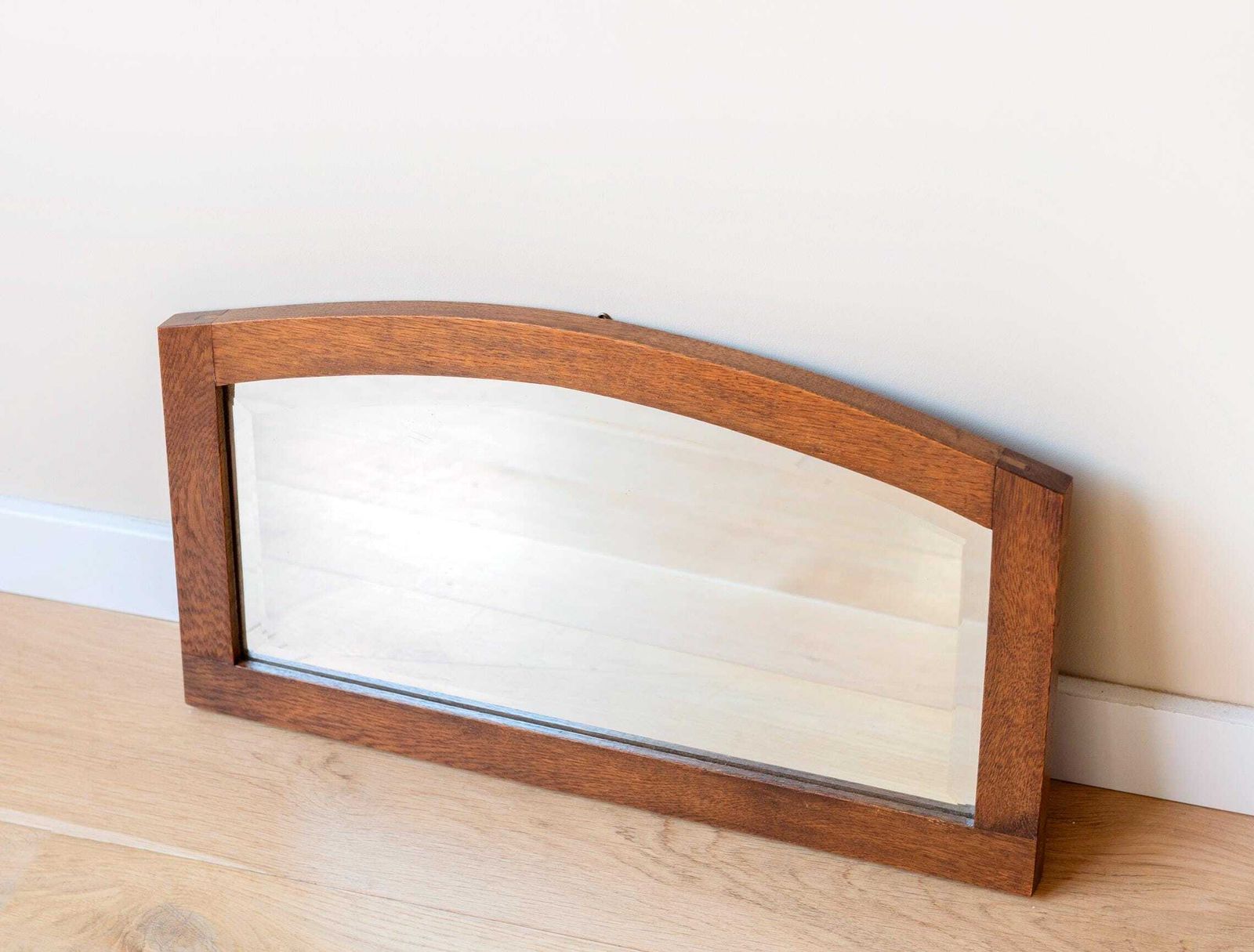Art Deco Eiken Wandspiegel Met Geslepen Glas – Antieke Gebogen Spiegel photo 229.0