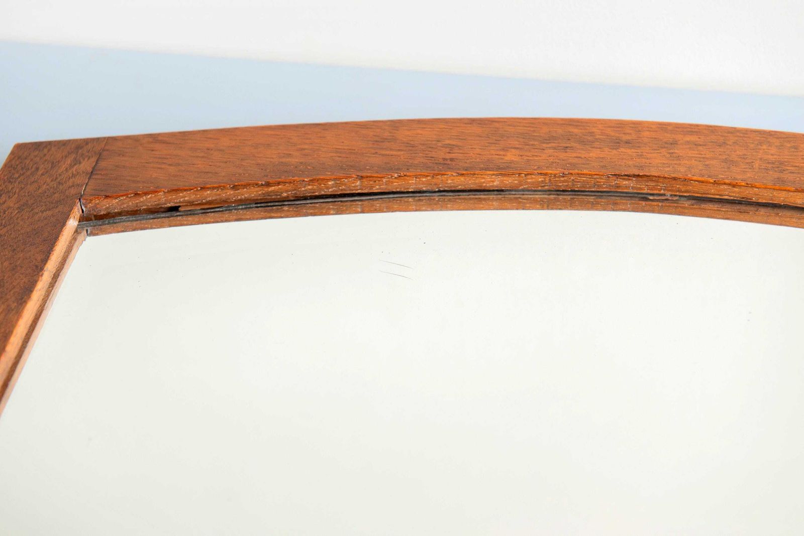 photo for sale Art Deco Oak Wall Mirror With Beveled Glass – Antique Curved Mirror