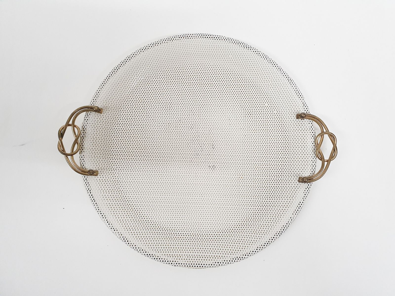 White Metal Perforated Serving Plate, Attrb. To Matthieu Mategot, France 1950's photo furniture